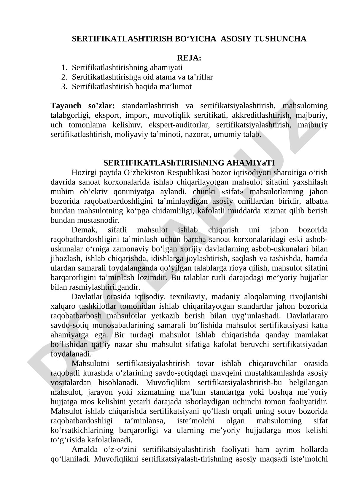 Sertifikatlashtirish bo‘yicha asosiy tushuncha