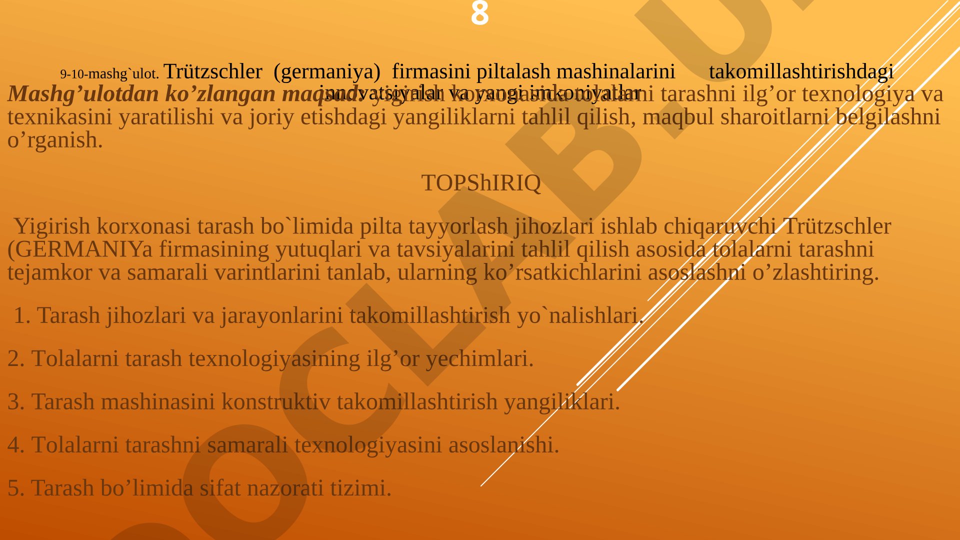 Trützschler (Germaniya) firmasini piltalash mashinalarini takomillashtirishdagi innovatsiyalar va yangi imkoniyatlar