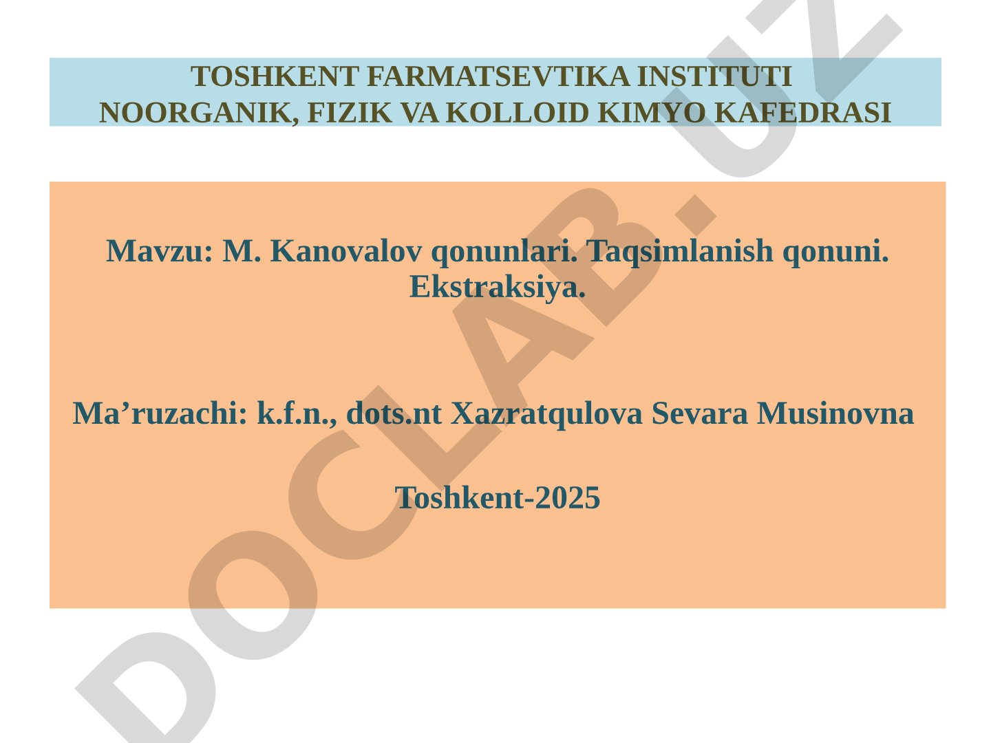M. Konovalov qonunlari. Taqsimlanish qonuni. Ekstraksiya.