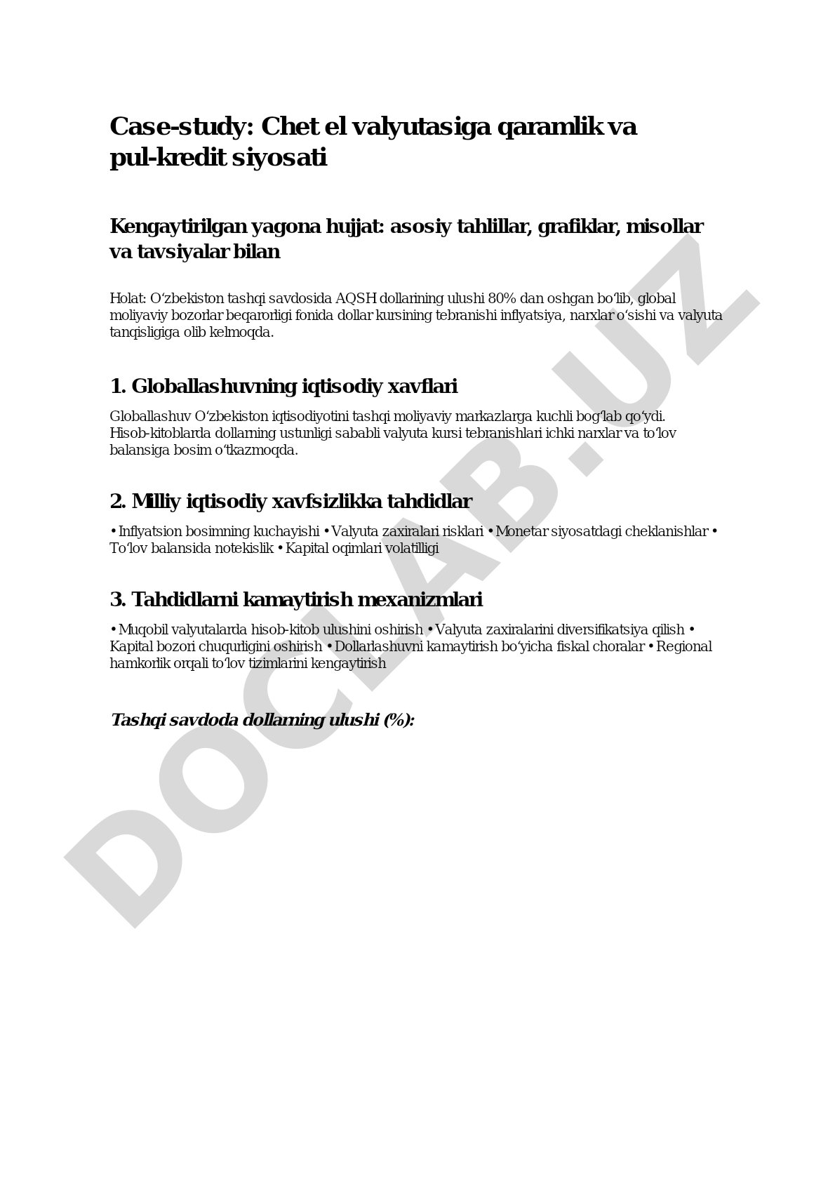 Chet el valyutasiga qaramlik va pul-kredit siyosati
