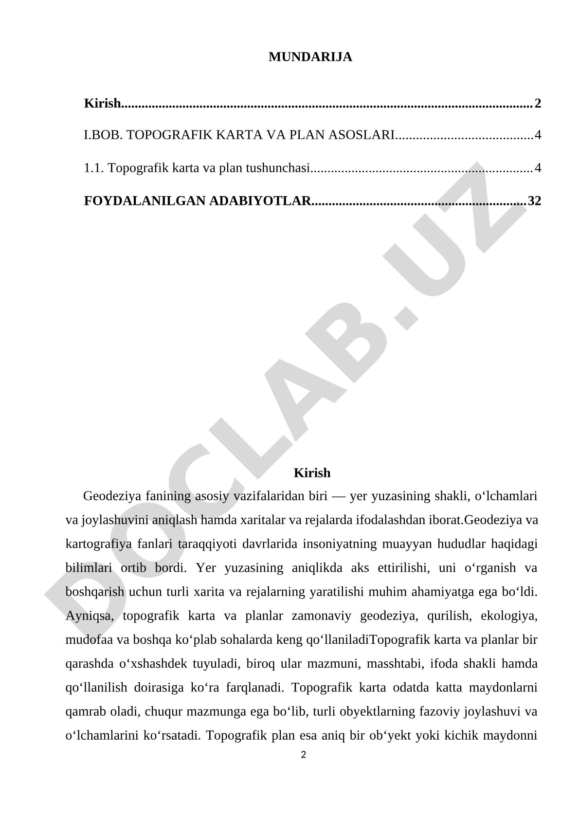 Topografik kartalar va plan