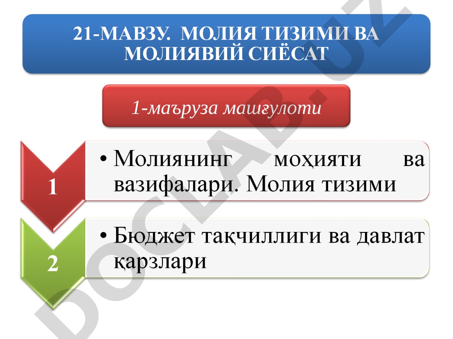 Давлат бюджети ва унинг таркибий қисмлари ҳақида маъруза