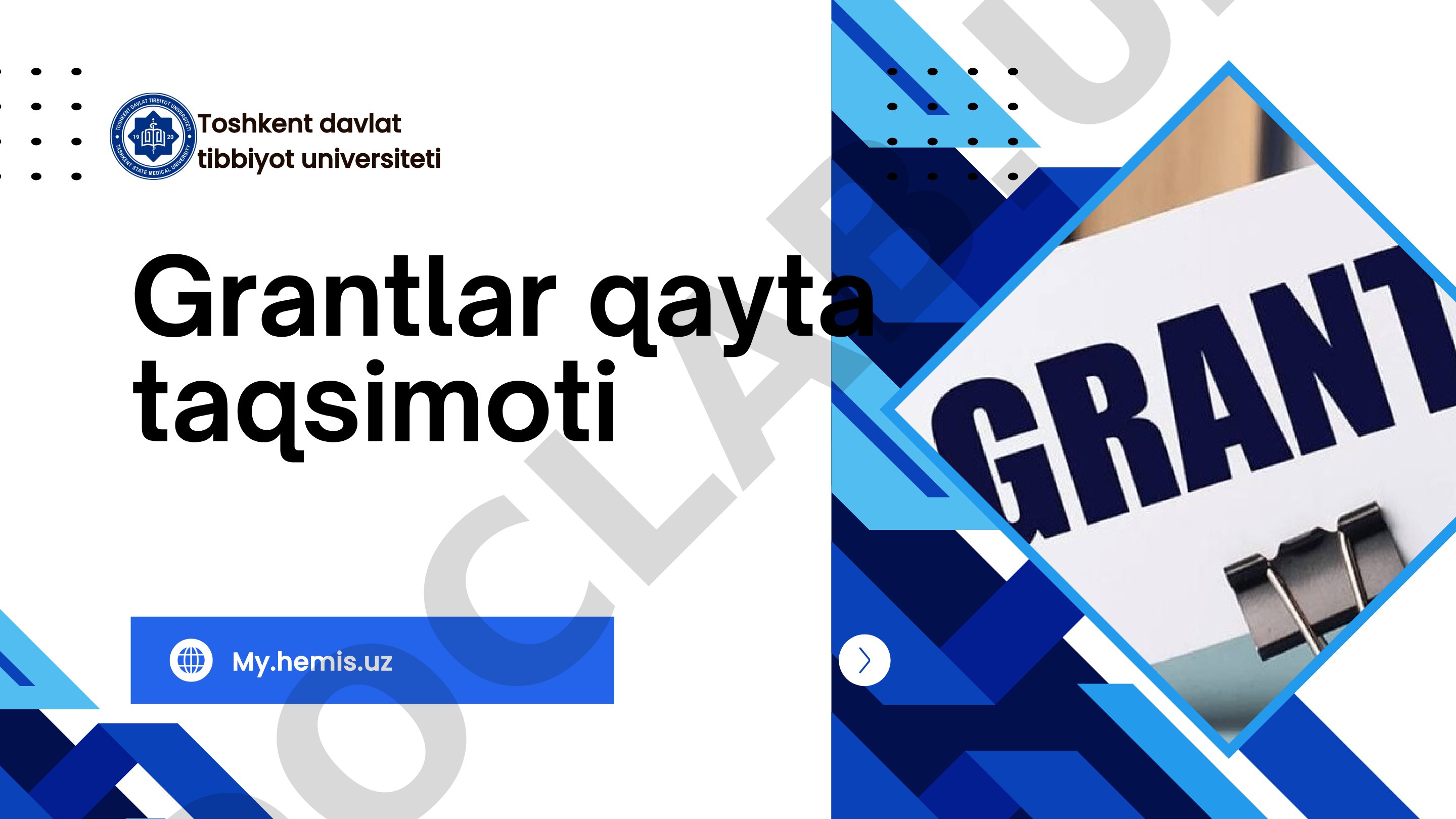 Grantlar qayta taqsimoti Toshkent davlat tibbiyot universiteti