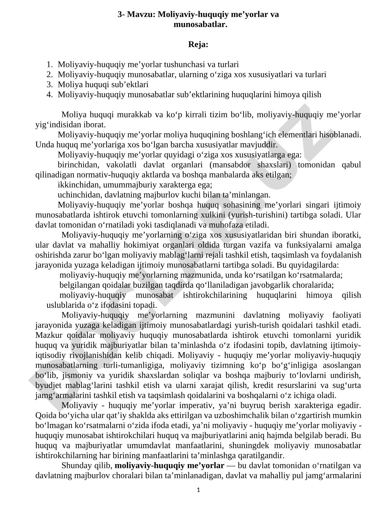Moliyaviy-huquqiy me’yorlar va munosabatlar