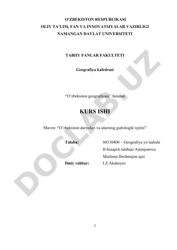 O‘zbekiston daryolari va ularning gidrologik rejimi
