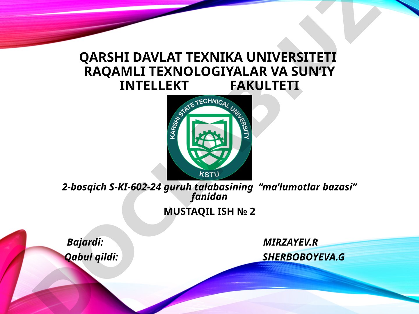 Ob'ektga yo'naltirilgan ma'lumotlar bazasi va relyatsion algebra
