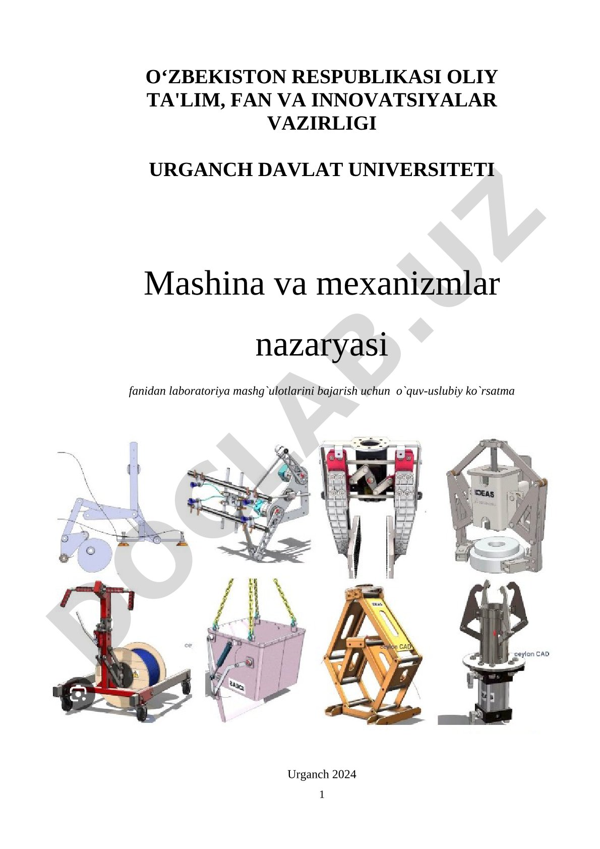 Mashina va mexanizmlar nazaryasi fanidan laboratoriya mashg`ulotlarini bajarish uchun o`quv-uslubiy ko`rsatma