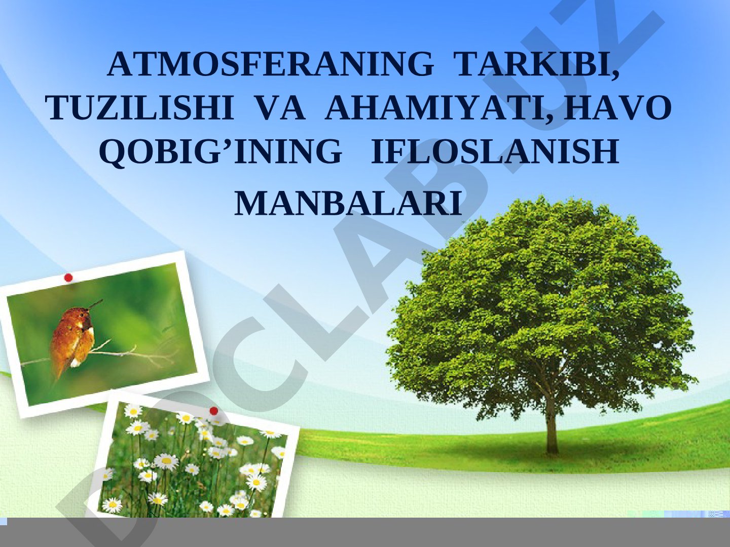 ATMOSFERANING TARKIBI, TUZILISHI VA AHAMIYATI, HAVO QOBIG'INING IFLOSLANISH MANBALARI