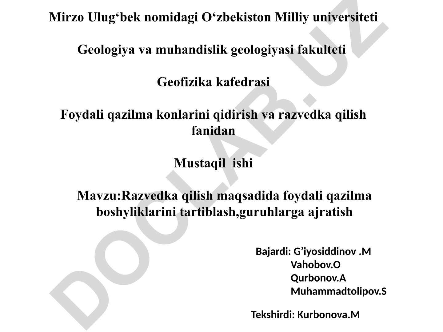Razvedka qilish maqsadida foydali qazilma boshyliklarini tartiblash, guruhlarga ajratish