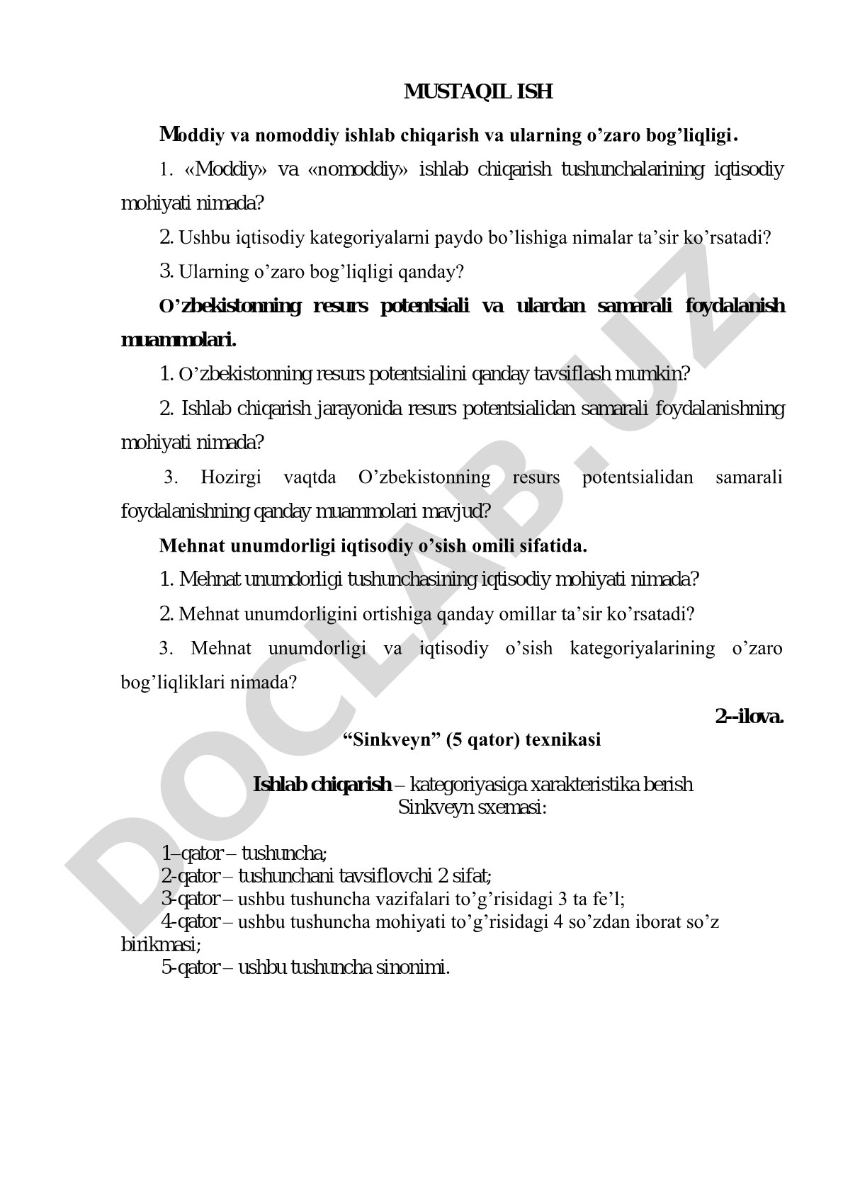 Moddiy va nomoddiy ishlab chiqarish va ularning o'zaro bog'liqligi