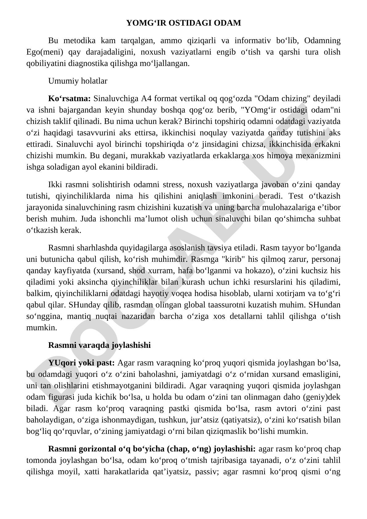 Yomg‘ir ostidagi odam testi: ego darajasi va noxush vaziyatlarga chidamlilik