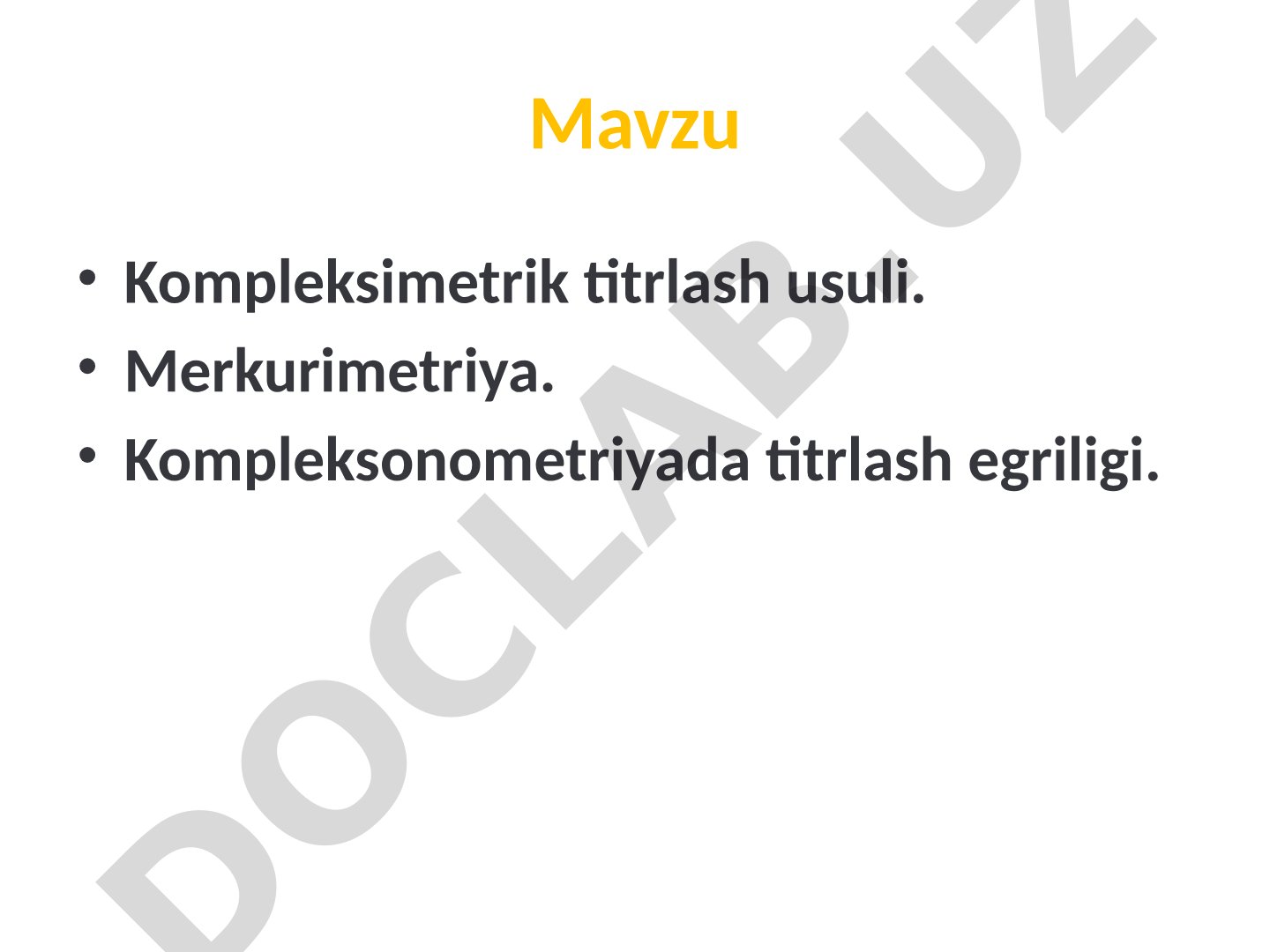 Kompleksimetrik titrlash usuli. Merkurimetriya. Kompleksonometriyada titrlash egriligi