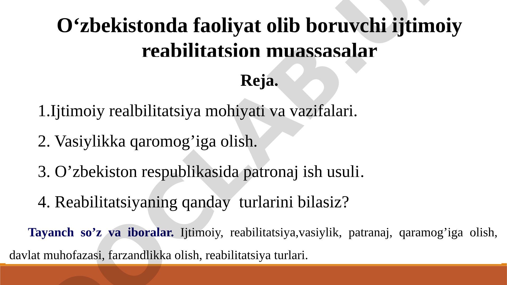 O‘zbekistonda faoliyat olib boruvchi ijtimoiy reabilitatsion muassasalar