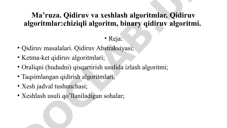 Qidiruv va xeshlash algoritmlari