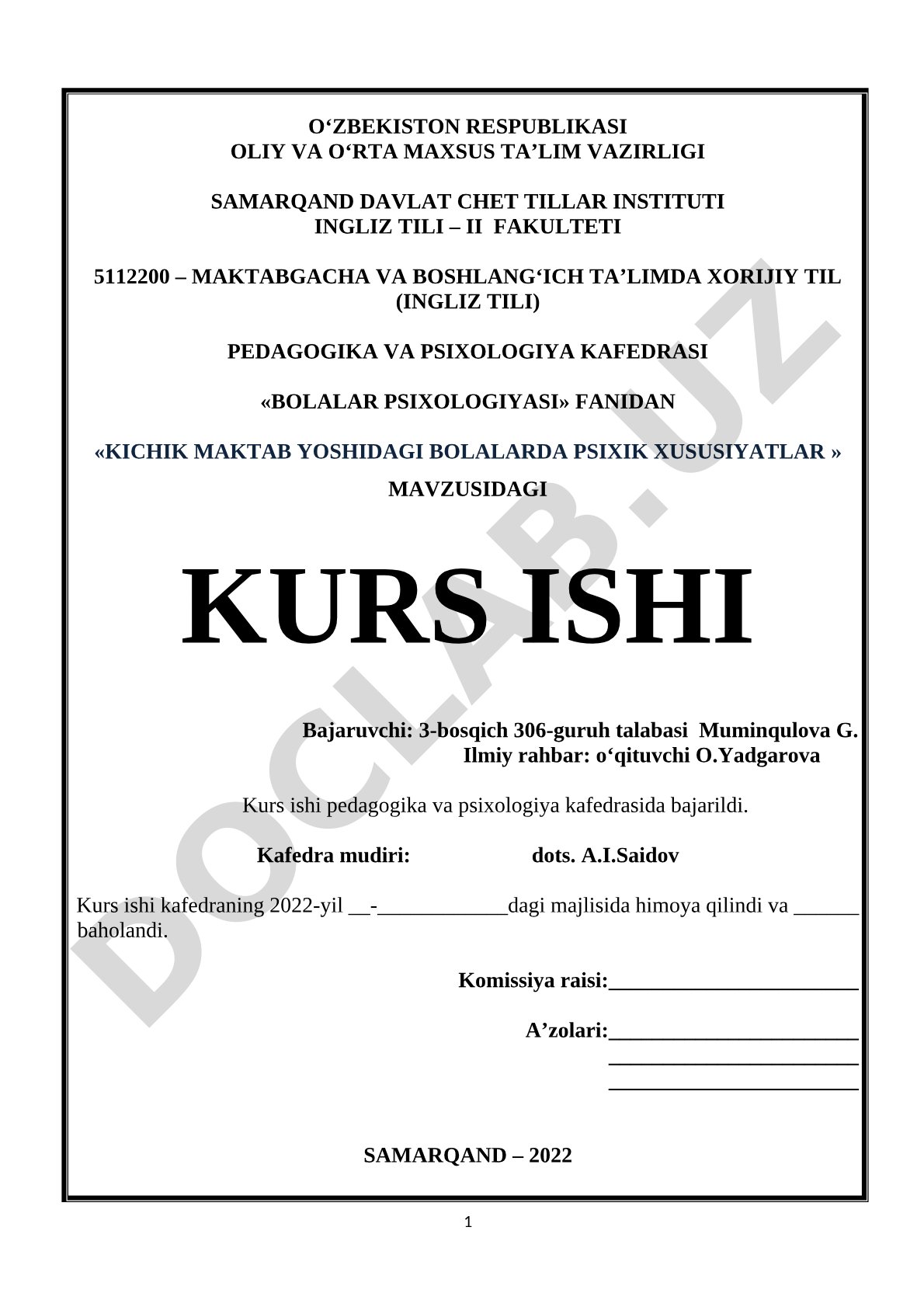 Kichik maktab yoshidagi bolalarda psixik xususiyatlar