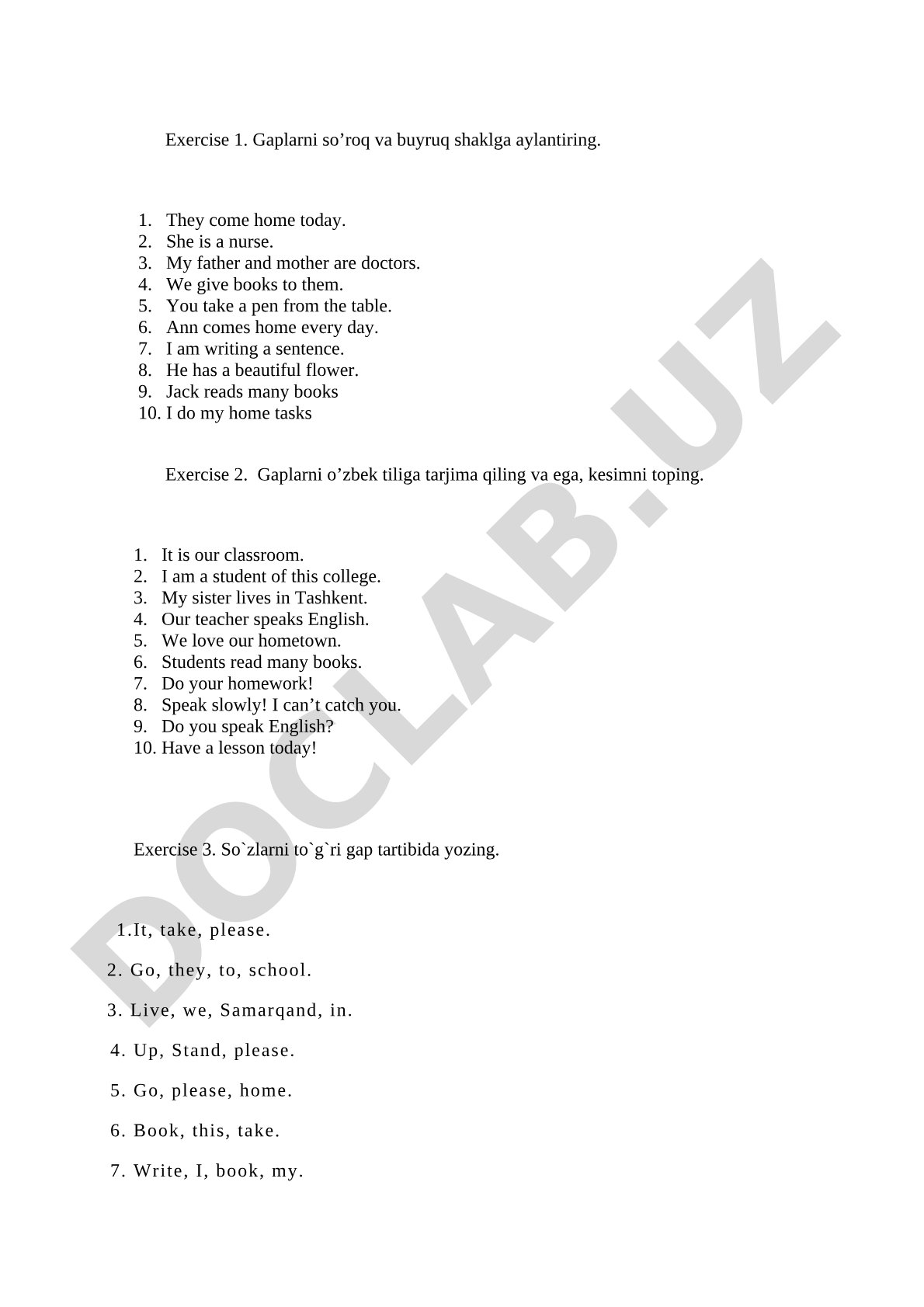 Ingliz tili grammatik mashqlar: so'roq, buyruq va so'z tartibi
