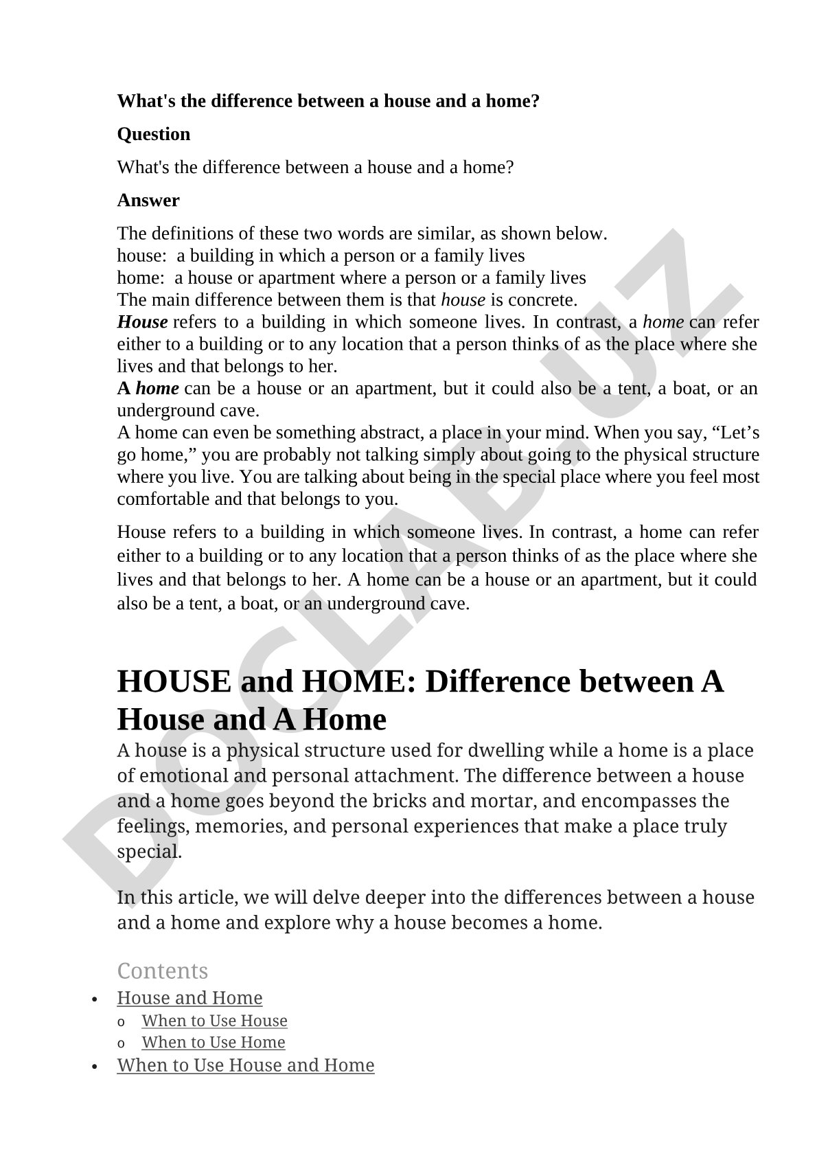Difference between house and home