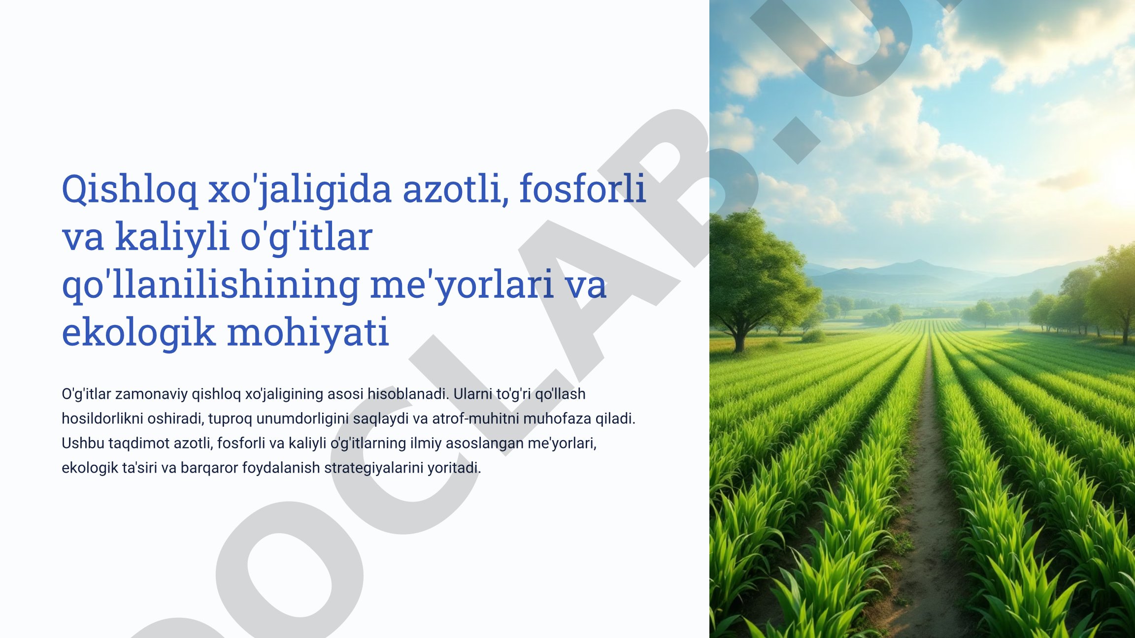 Qishloq xo'jaligida azotli, fosforli va kaliyli o'g'itlar qo'llanilishining me'yorlari va ekologik mohiyati