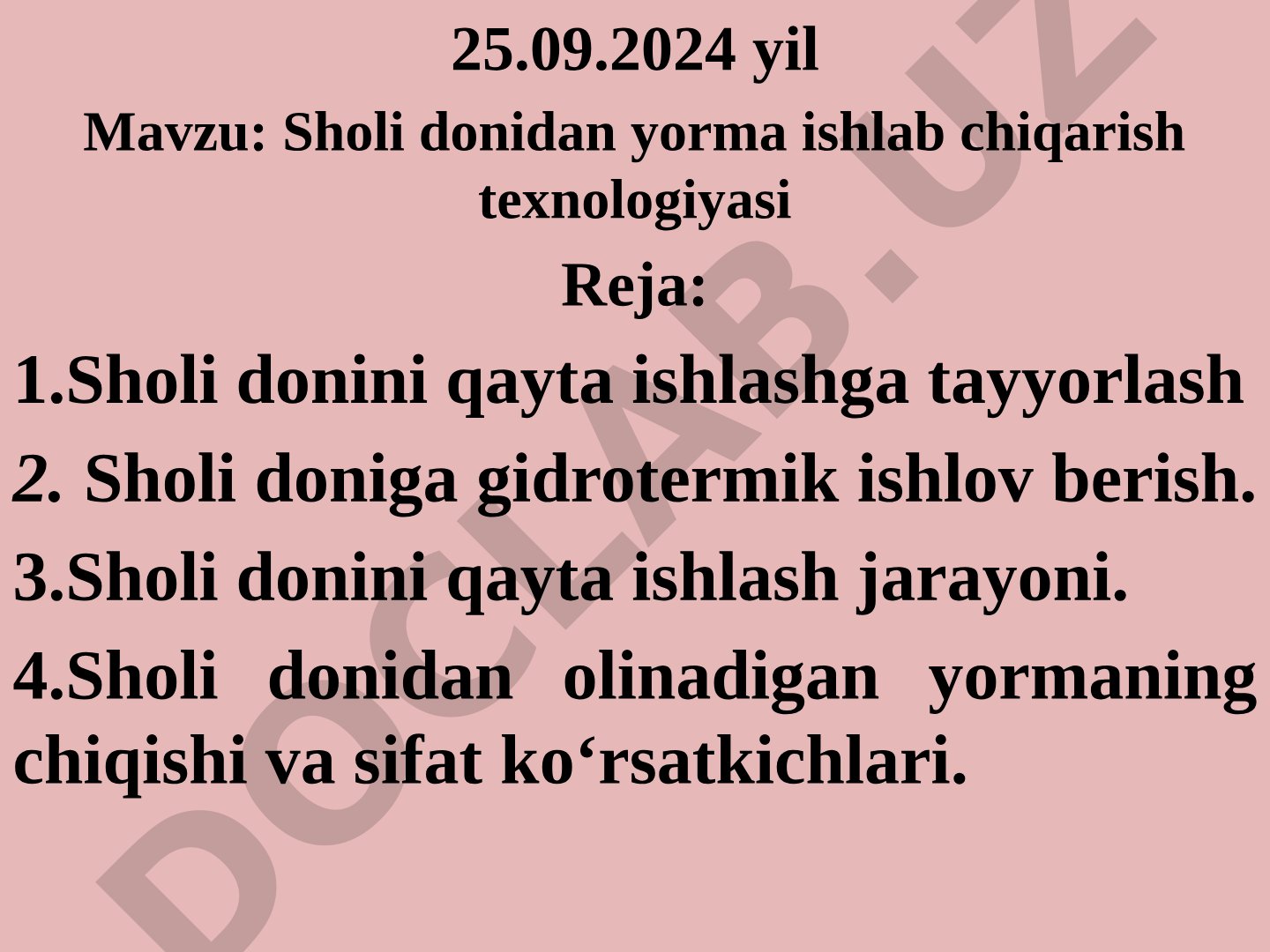 Sholi donidan yorma ishlab chiqarish texnologiyasi