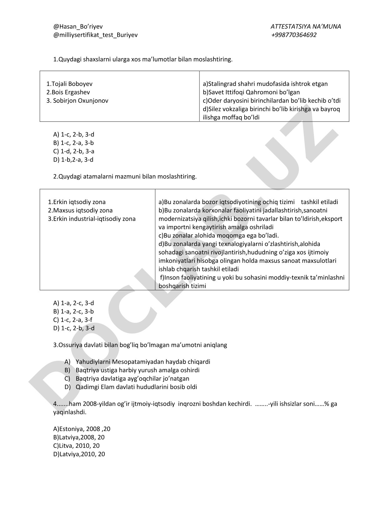 Attestatsiya test savollari
