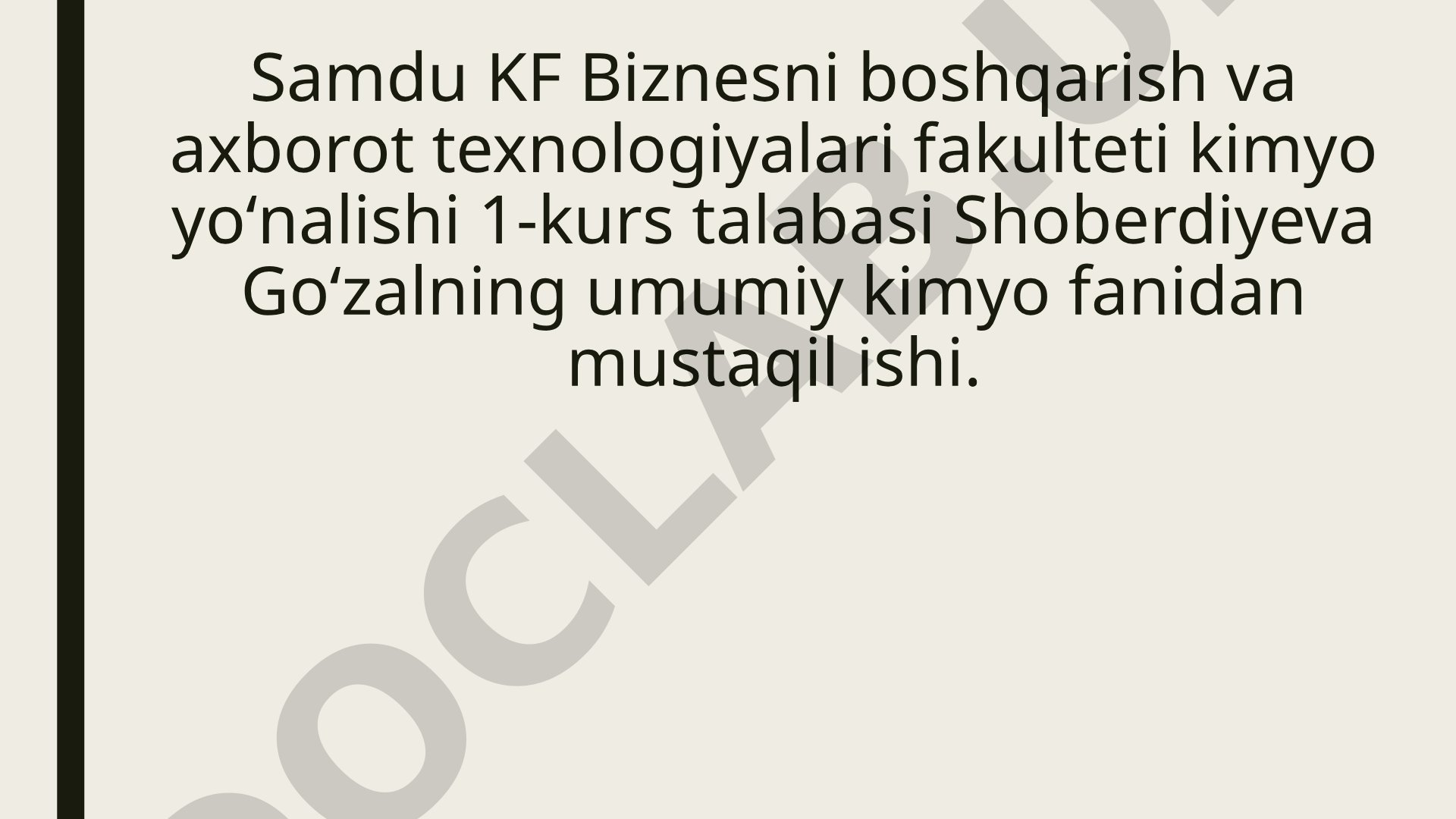 Umumiy kimyo fanidan mustaqil ish