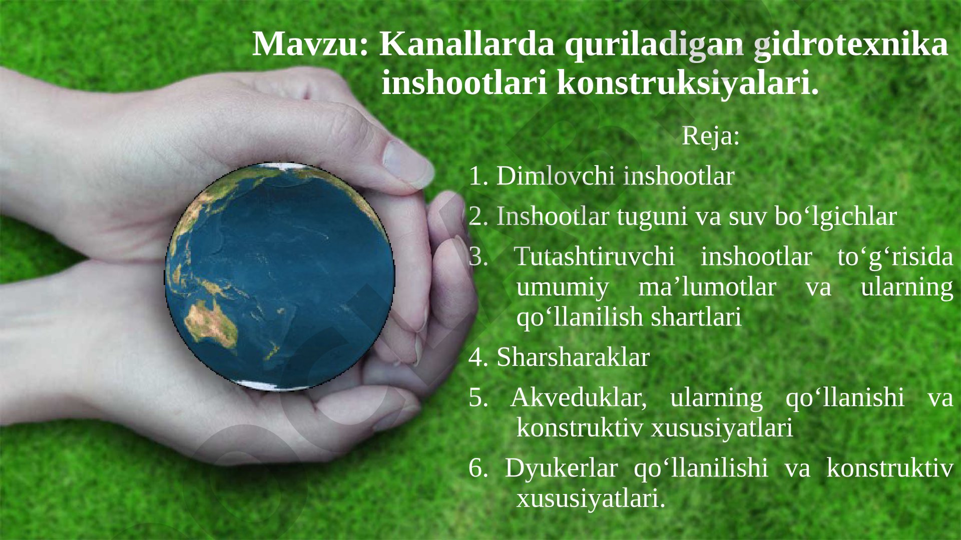 Kanallarda quriladigan gidrotexnika inshootlari konstruksiyalari