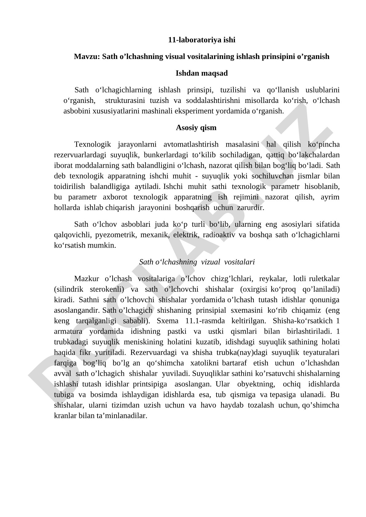Sath o'lchashning visual vositalarining ishlash prinsipini o'rganish