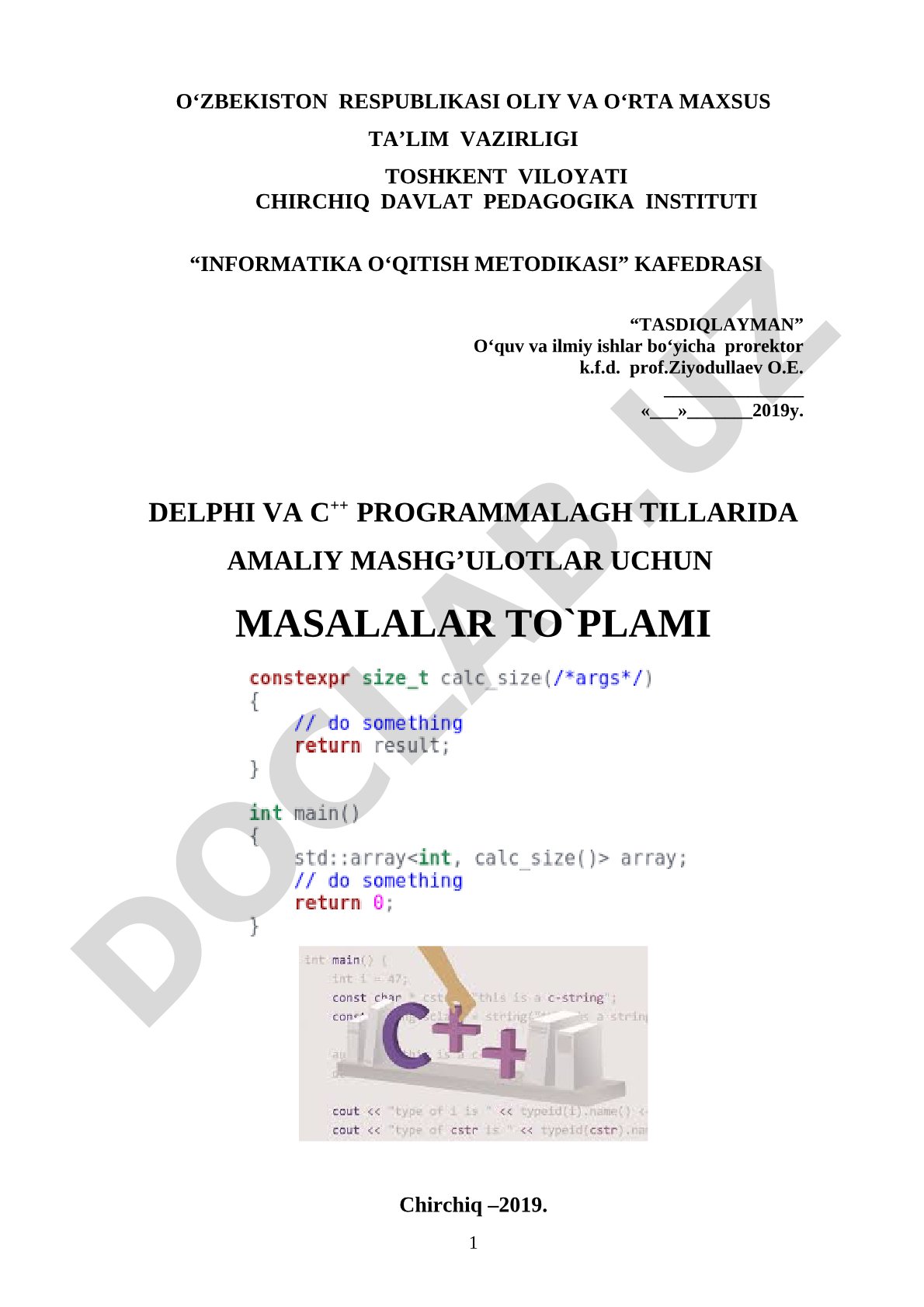 Delphi va C++ dasturlash tillarida amaliy mashg'ulotlar uchun masalalar to'plami