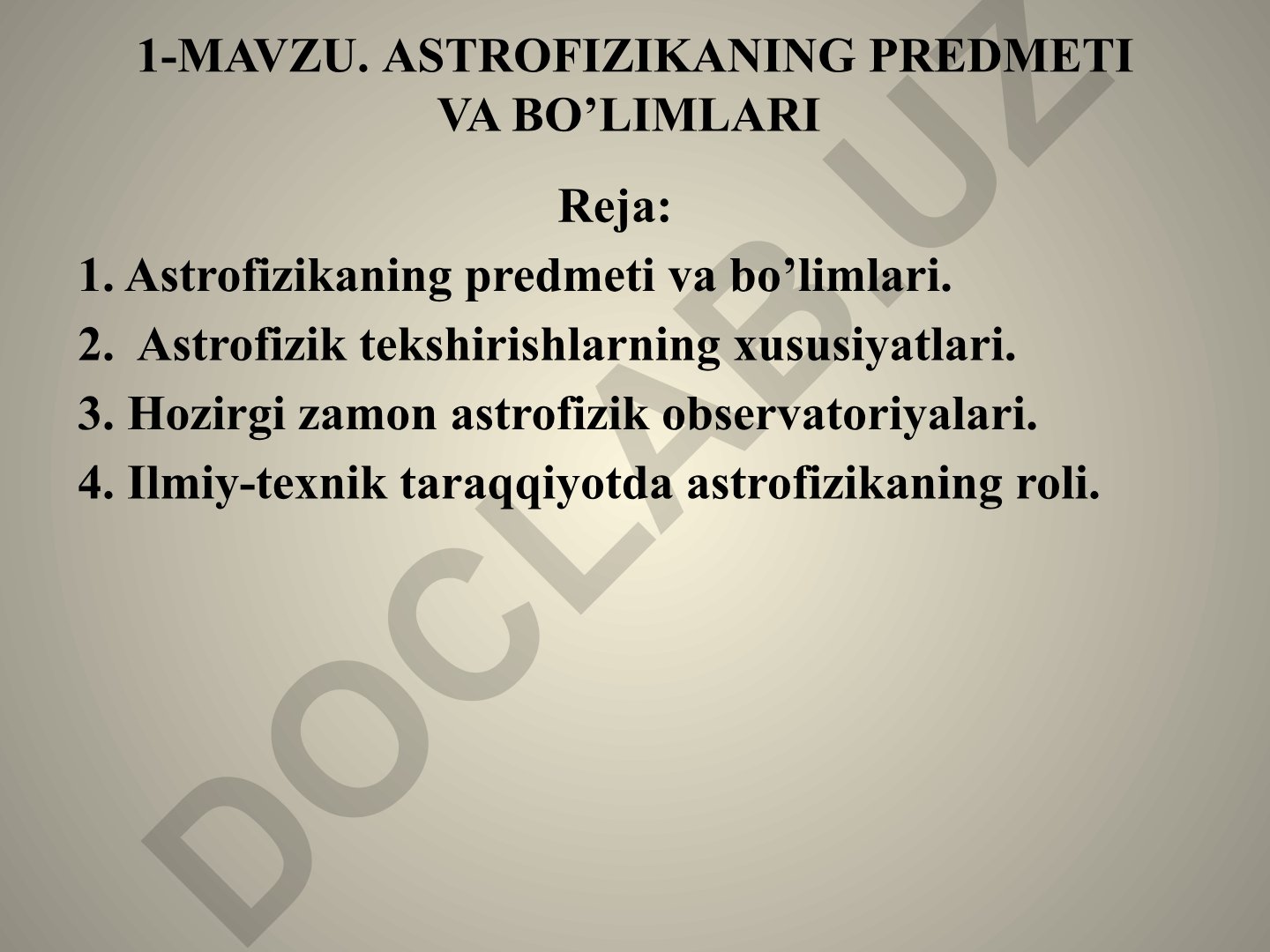 Astrofizikaning predmeti va bo'limlari