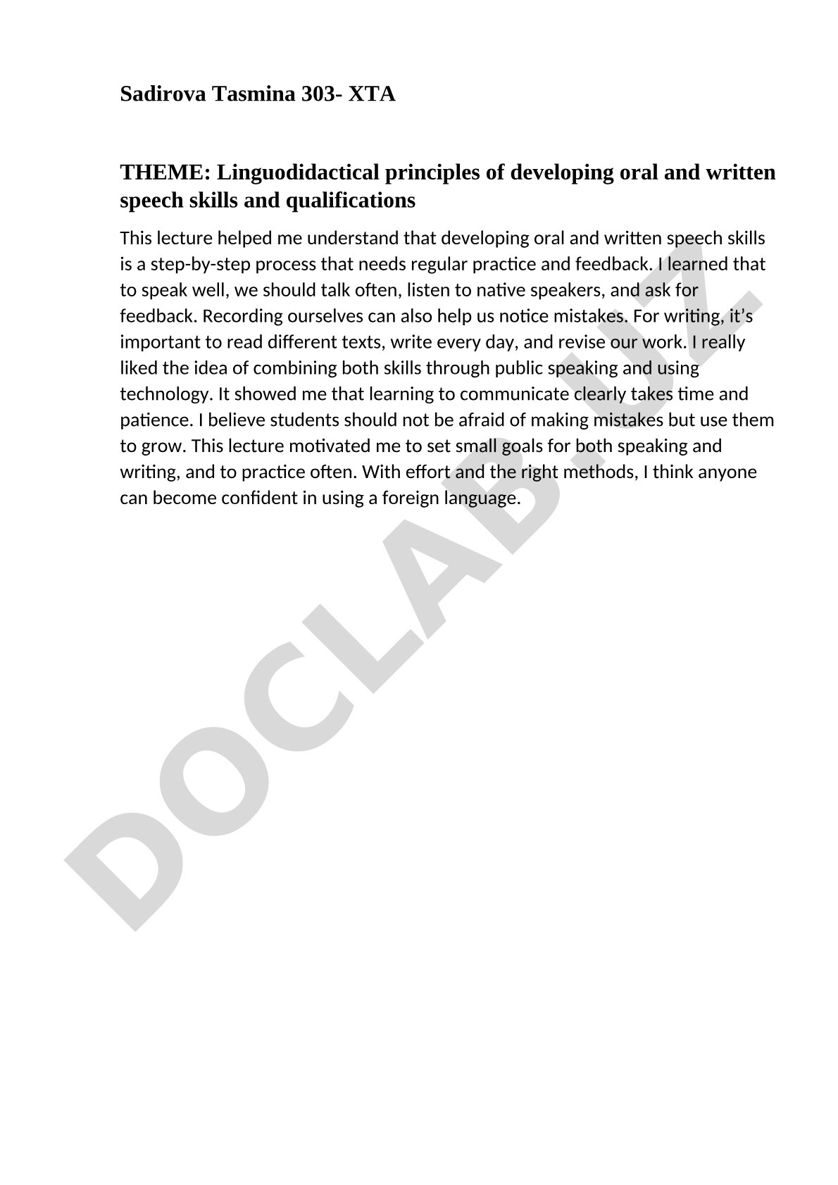 Linguodidactical principles of developing oral and written speech skills and qualifications