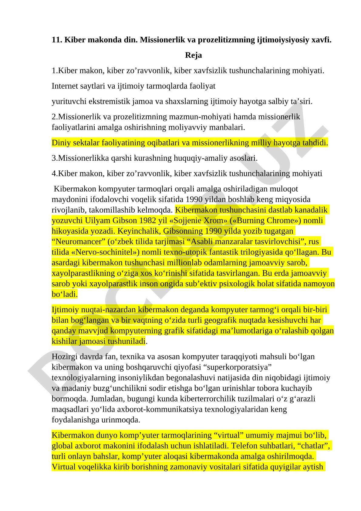 Kiber makonda din. Missionerlik va prozelitizmning ijtimoiy-siyosiy xavfi
