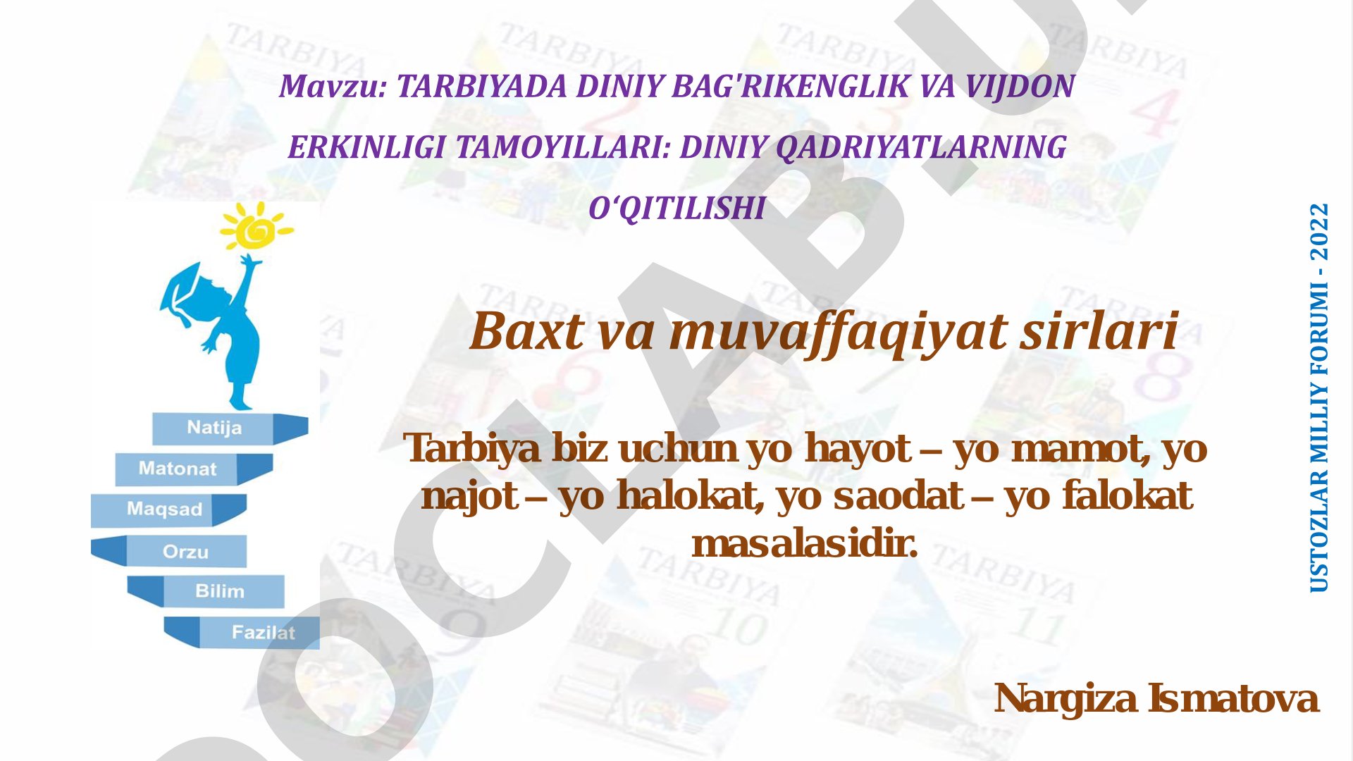 Tarbiyada diniy bag'rikenglik va vijdon erkinligi tamoyillari: diniy qadriyatlarning o'qitilishi
