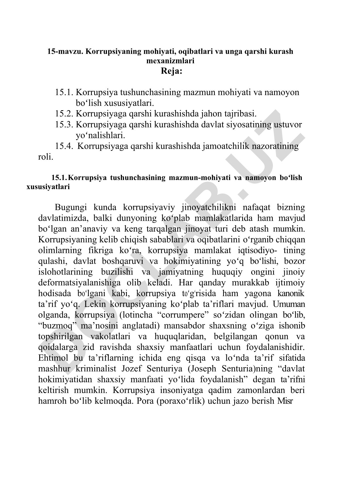 Korrupsiyaning mohiyati, oqibatlari va unga qarshi kurash mexanizmlari