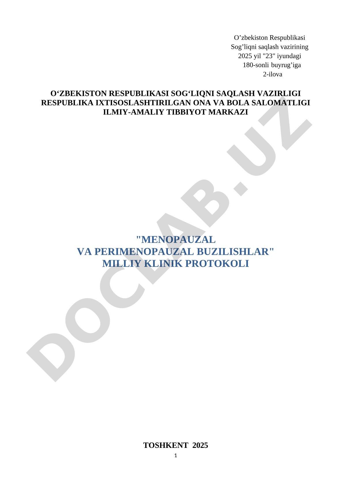 MENOPAUZAL VA PERIMENOPAUZAL BUZILISHLAR