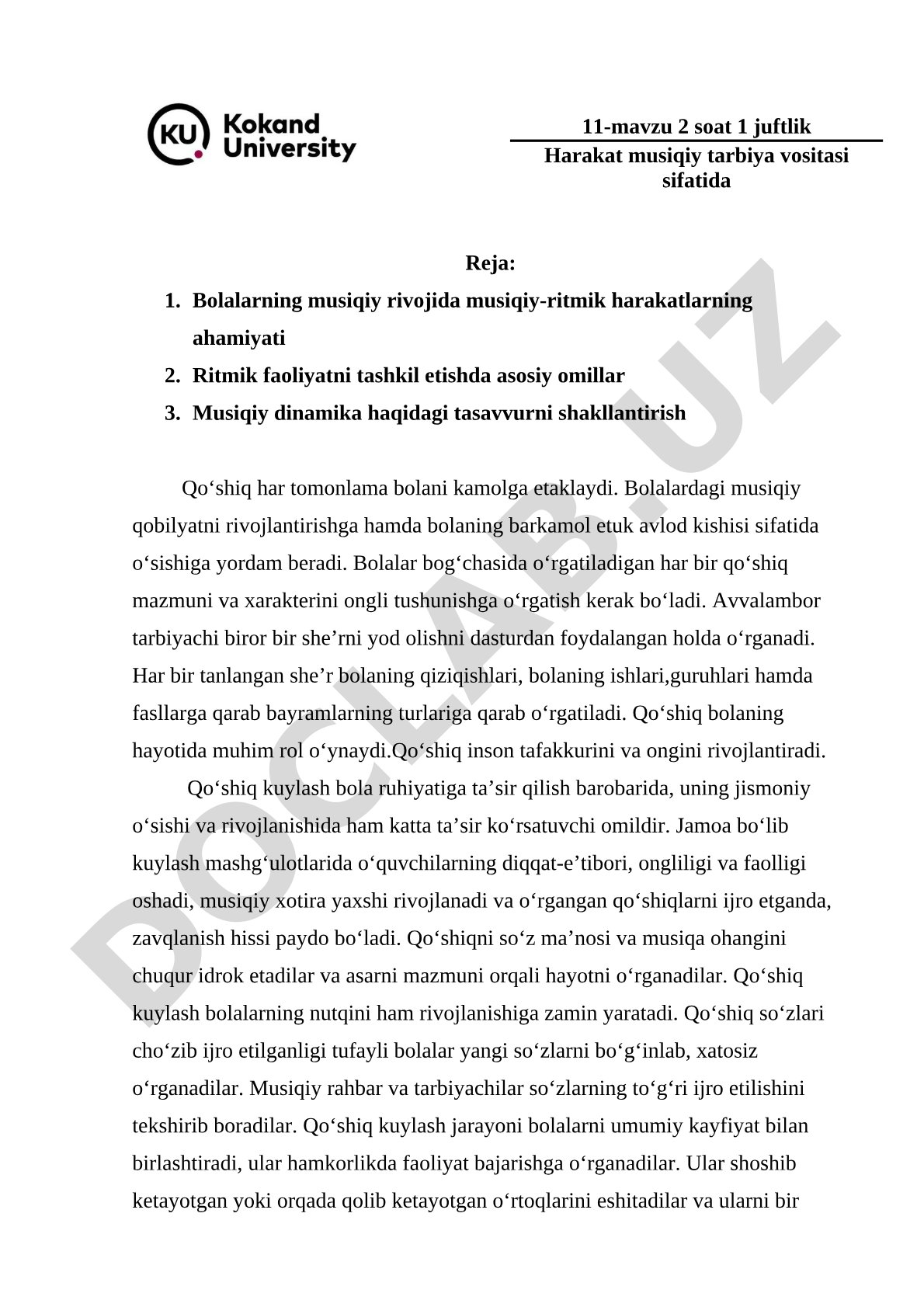 Harakat musiqiy tarbiya vositasi sifatida
