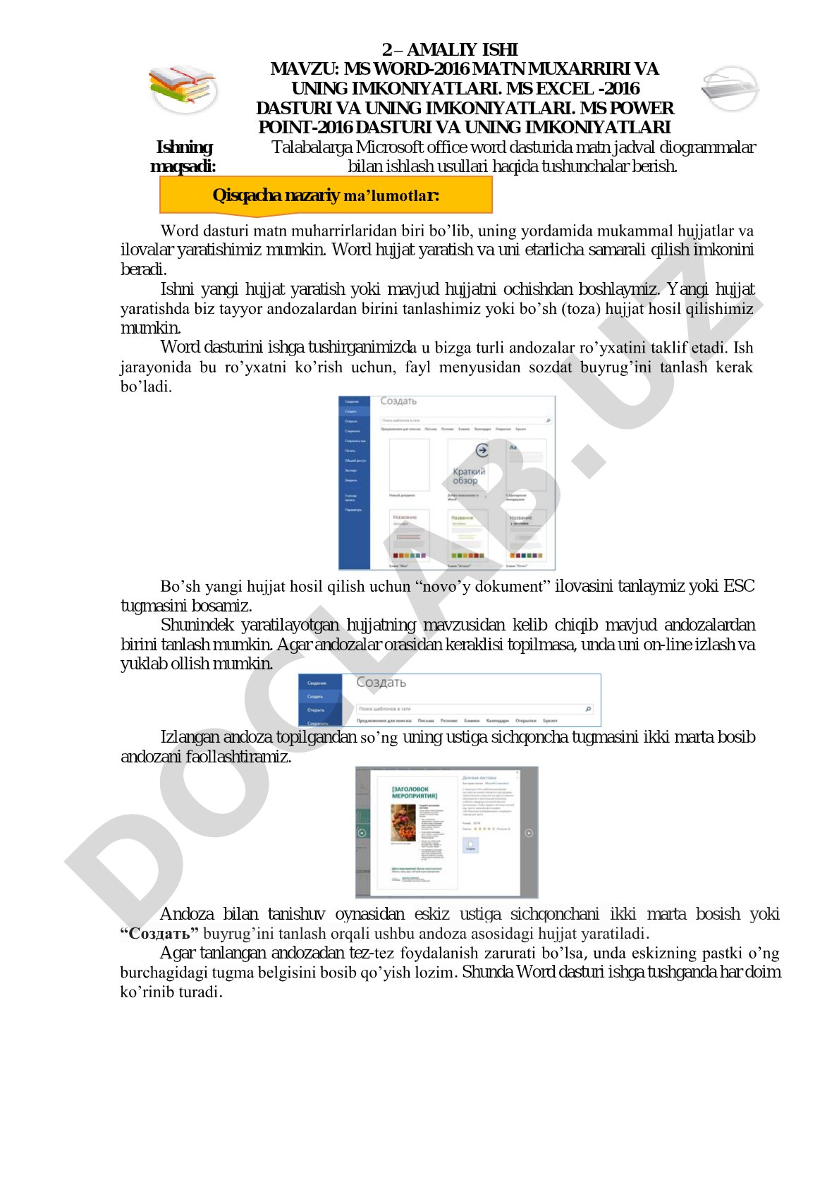 MS Word-2016 matn muxarriri va uning imkoniyatlari