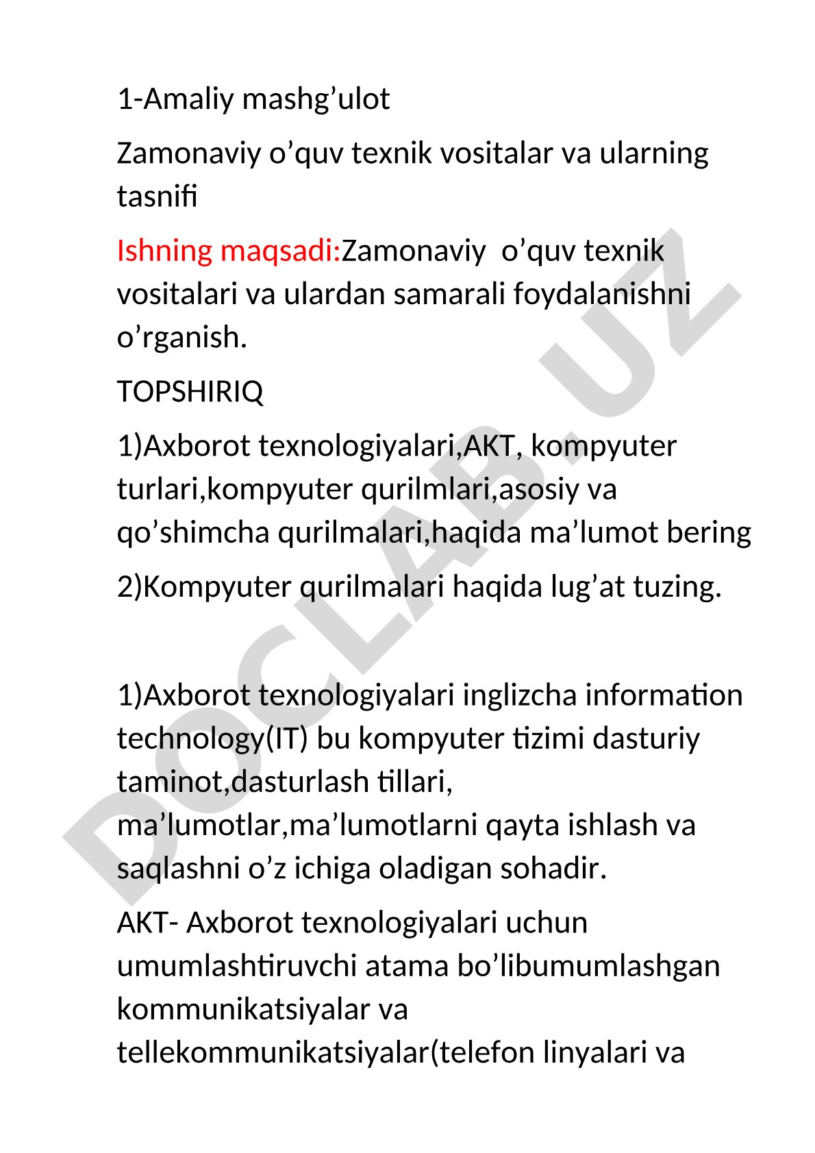 Kompyuterning asosiy qurilmalari: tizim bloke, monitor, klavyatura, sichqoncha