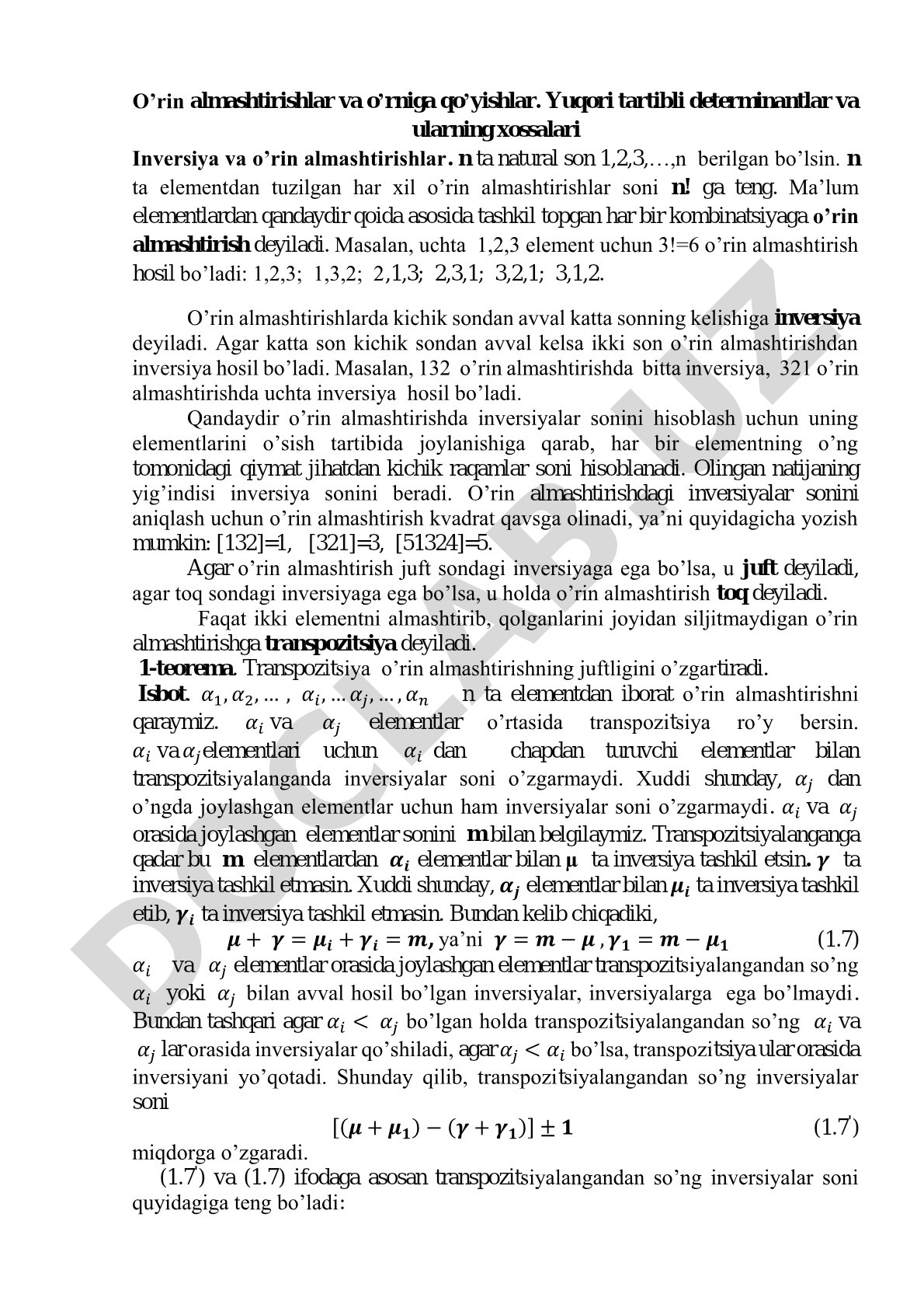 O'rin almashtirishlar va inversiyalar