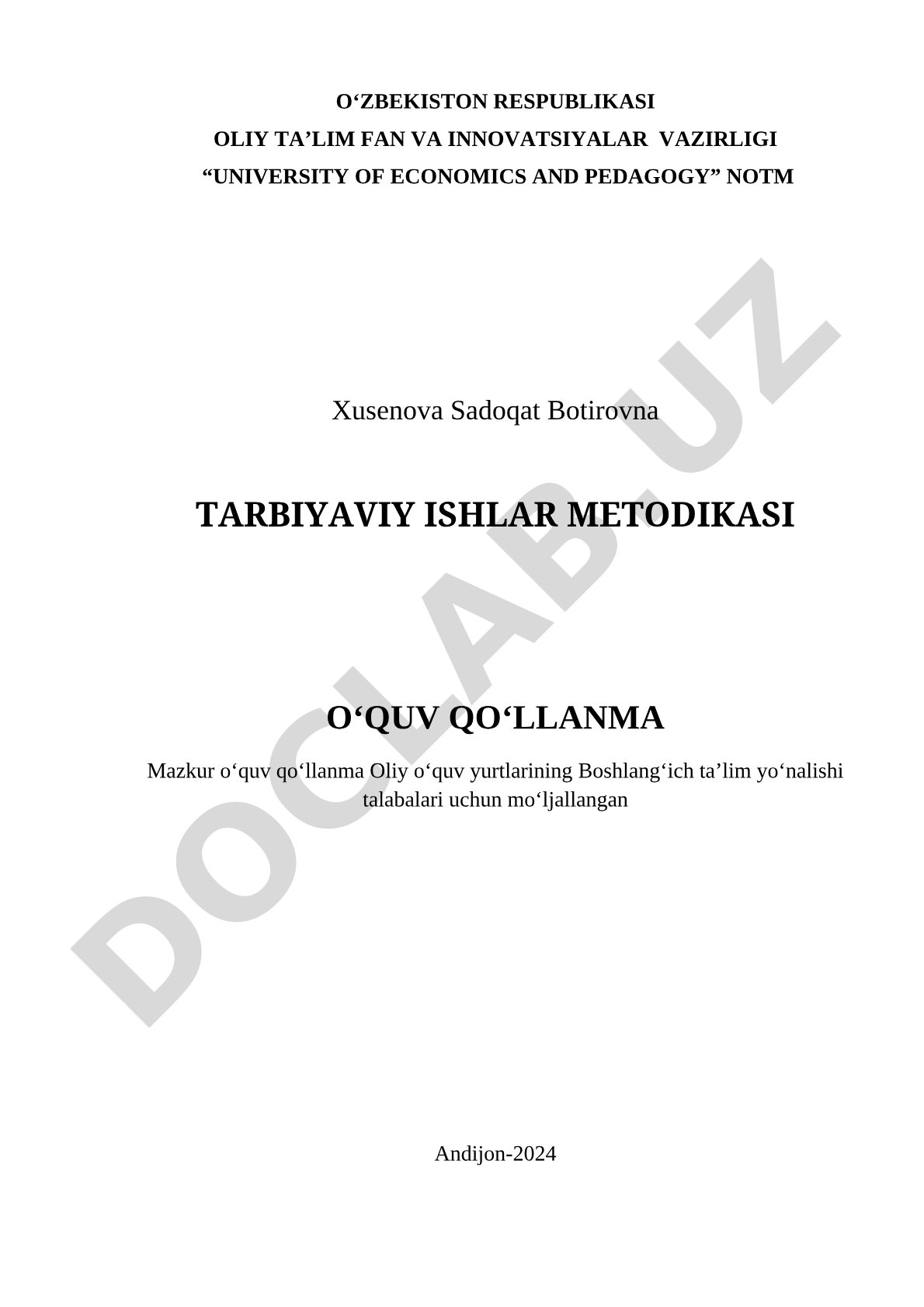 Tarbiyaviy ishlar metodikasi