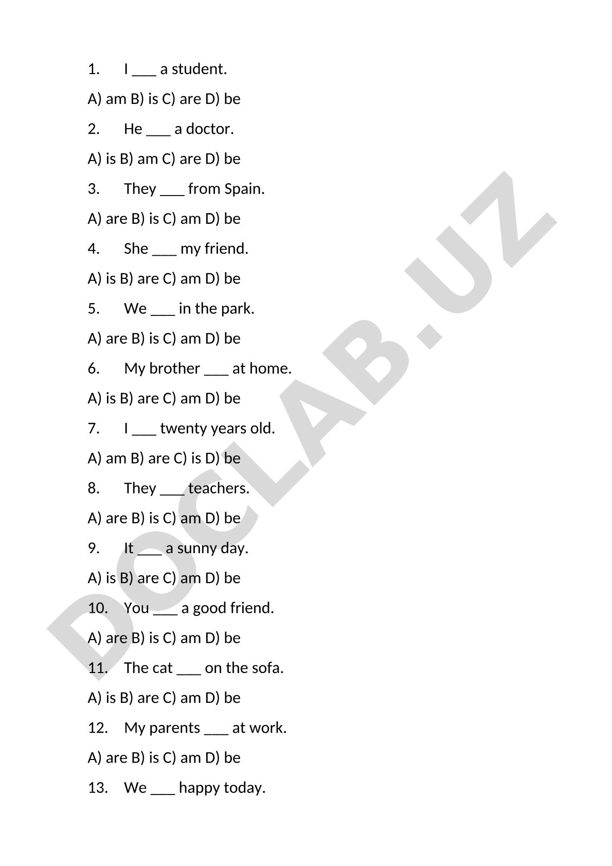 English grammar verb to be and possessive pronouns