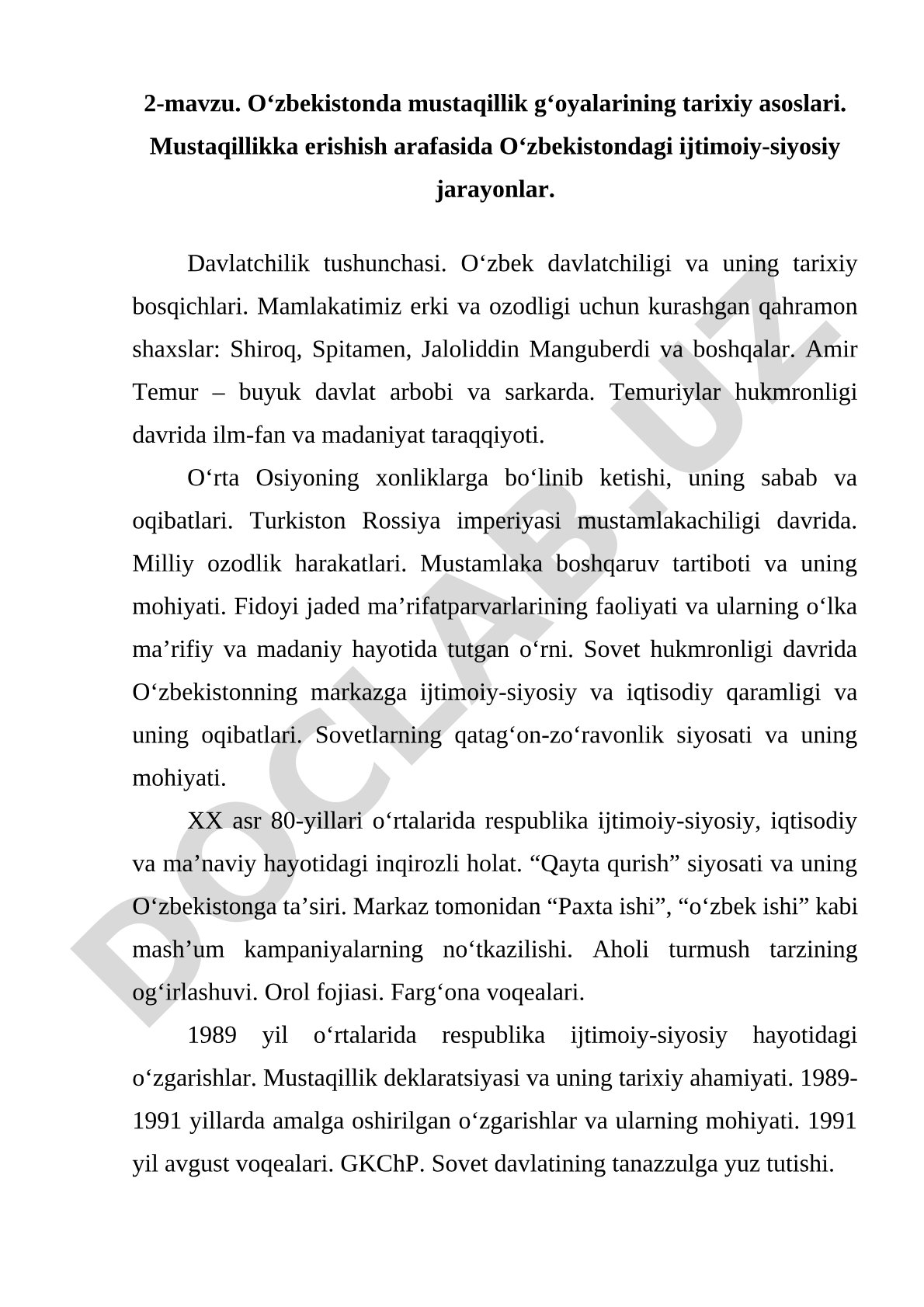 O‘zbekistonda mustaqillik g‘oyalarining tarixiy asoslari