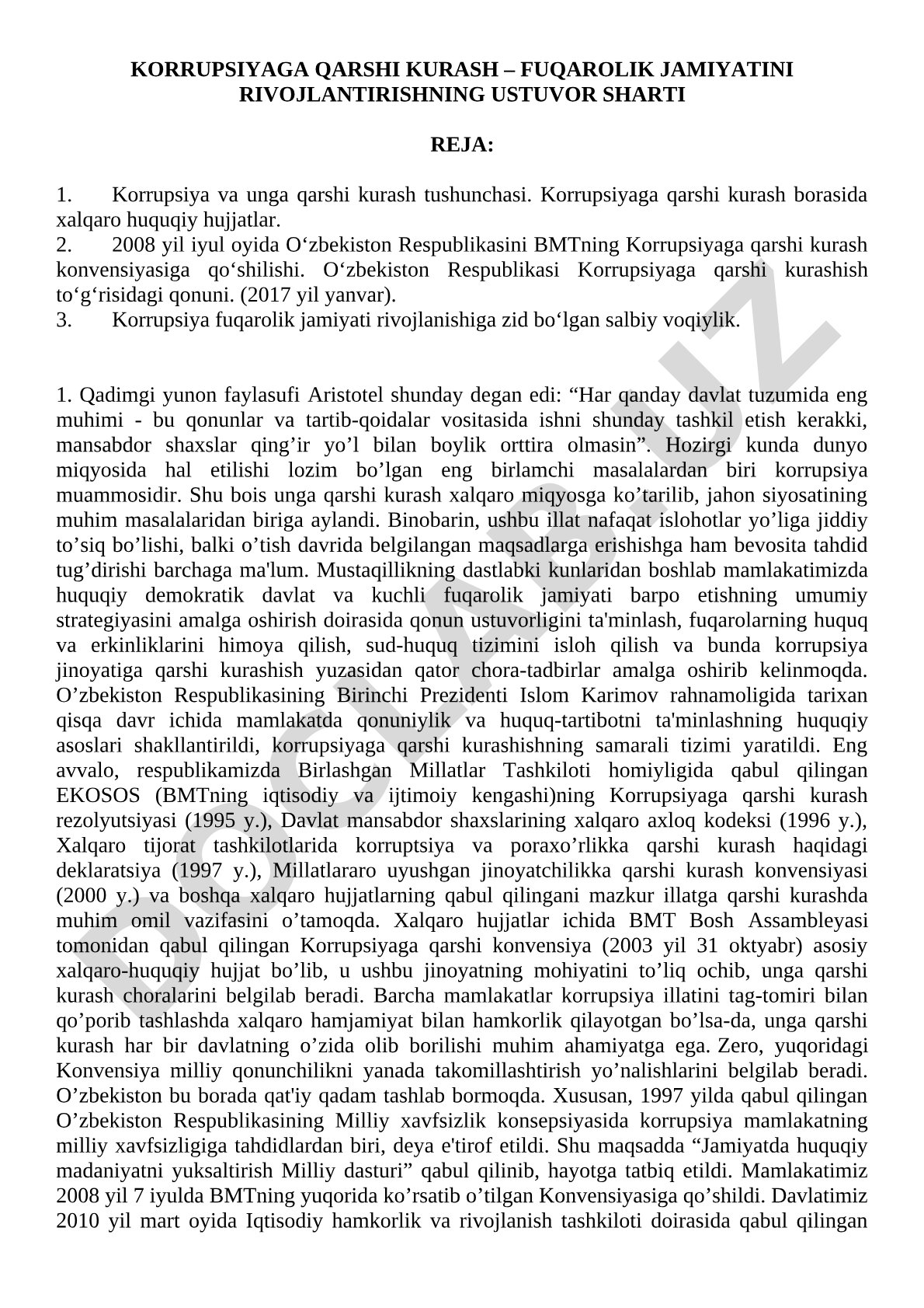 Korrupsiyaga qarshi kurash – fuqarolik jamiyatini rivojlantirishning ustuvor sharti