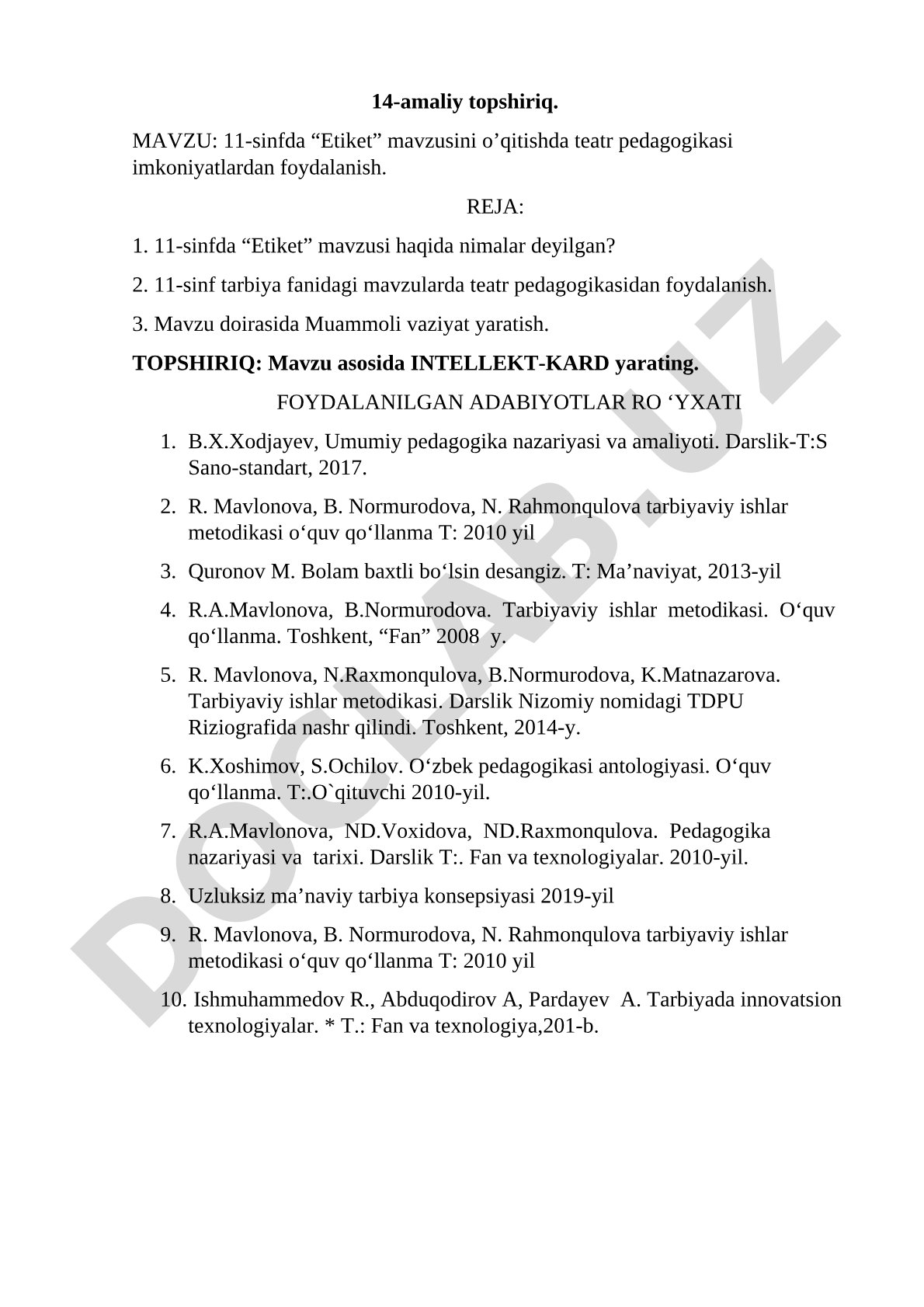 11-sinfda “Etiket” mavzusini o’qitishda teatr pedagogikasi imkoniyatlaridan foydalanish