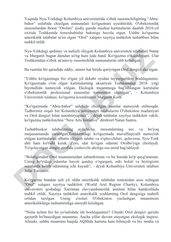 O'zbek rassomchiligining Abru-bahor uslubida chizilgan namunalari ko'rgazmasi