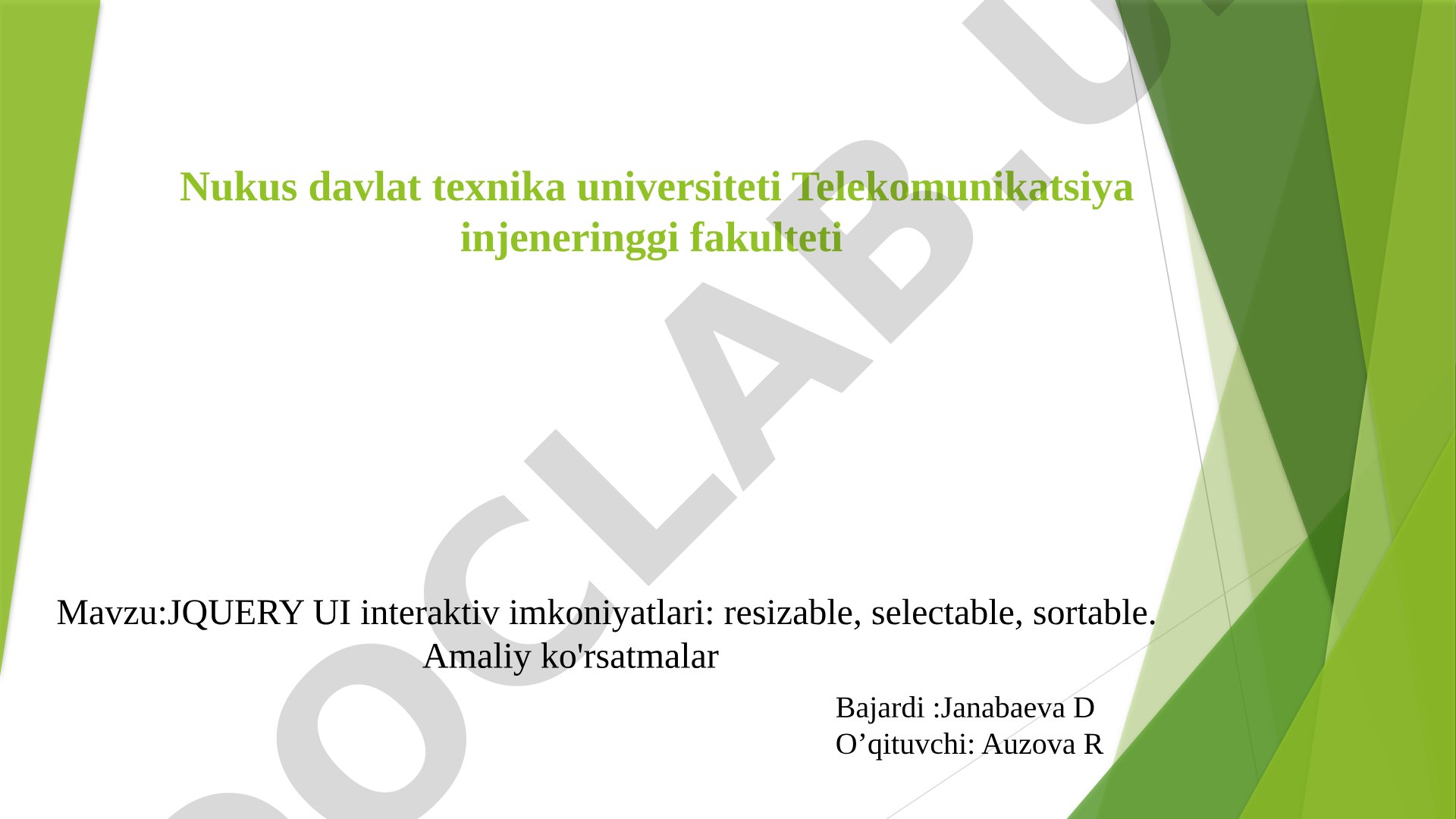 JQUERY UI interaktiv imkoniyatlari: resizable, selectable, sortable