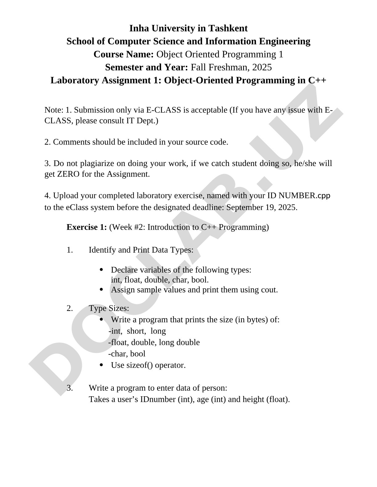 Laboratory Assignment 1: Object-Oriented Programming in C++