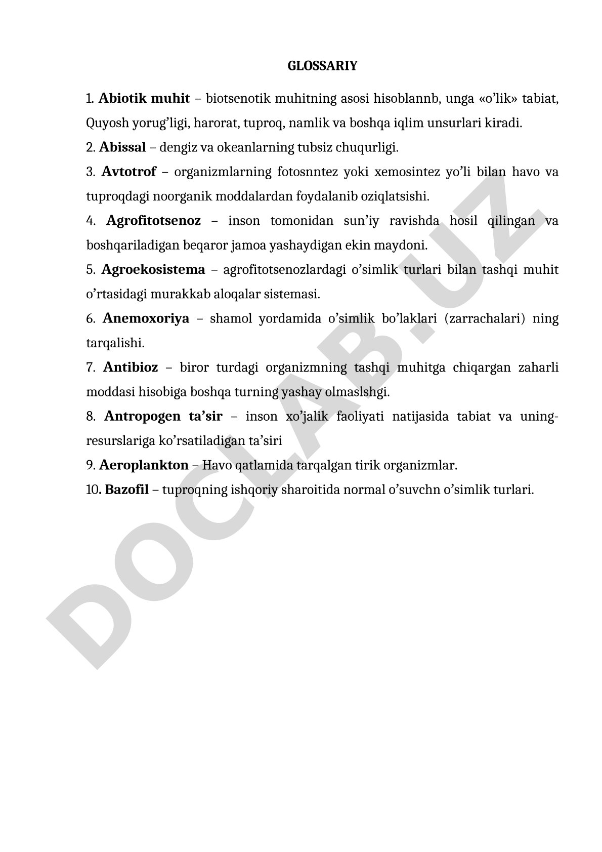 Ekologik atamalar glossariyi