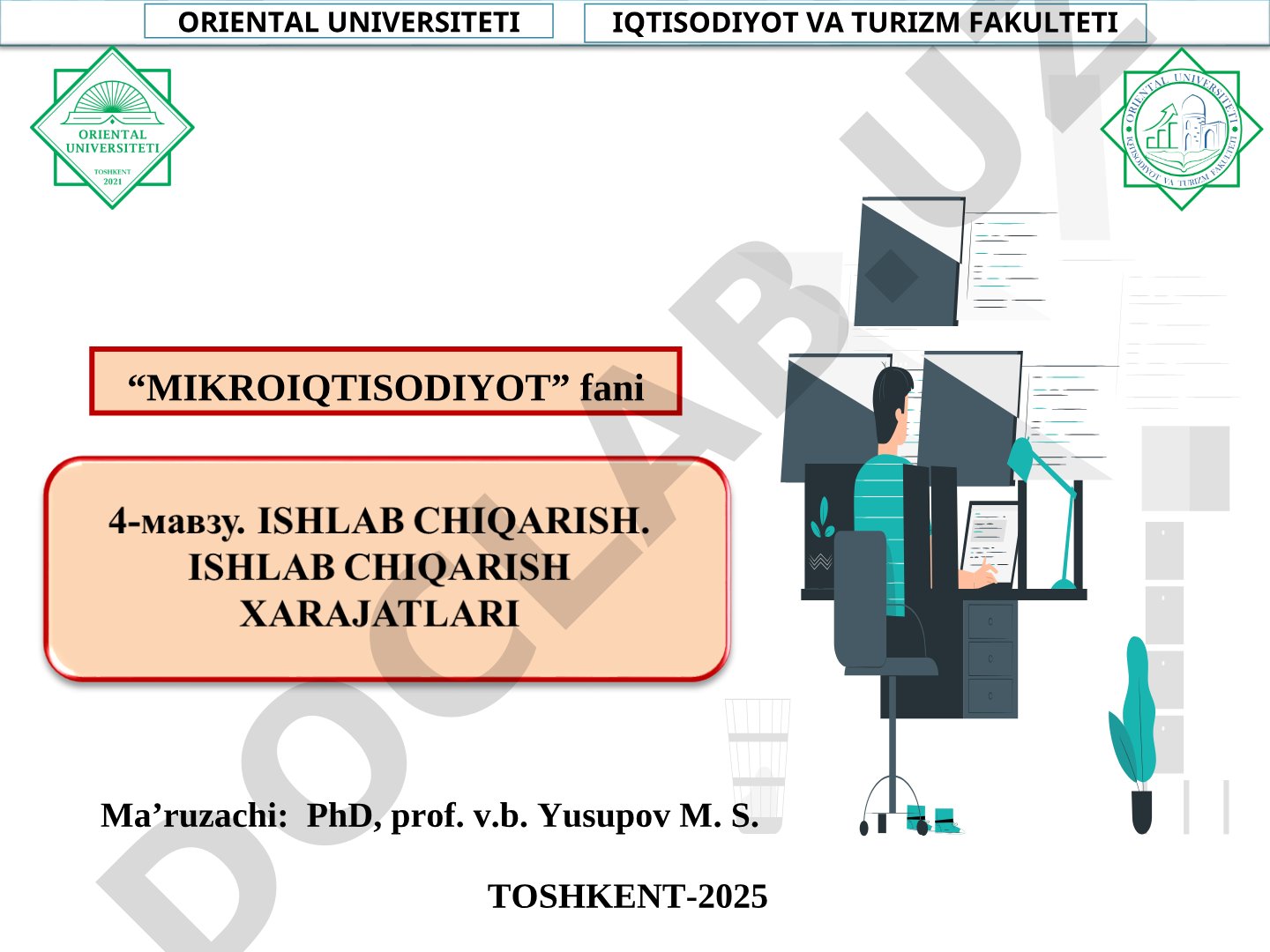 Mikroiqtisodiyot fanidan ishlab chiqarish va texnologiya