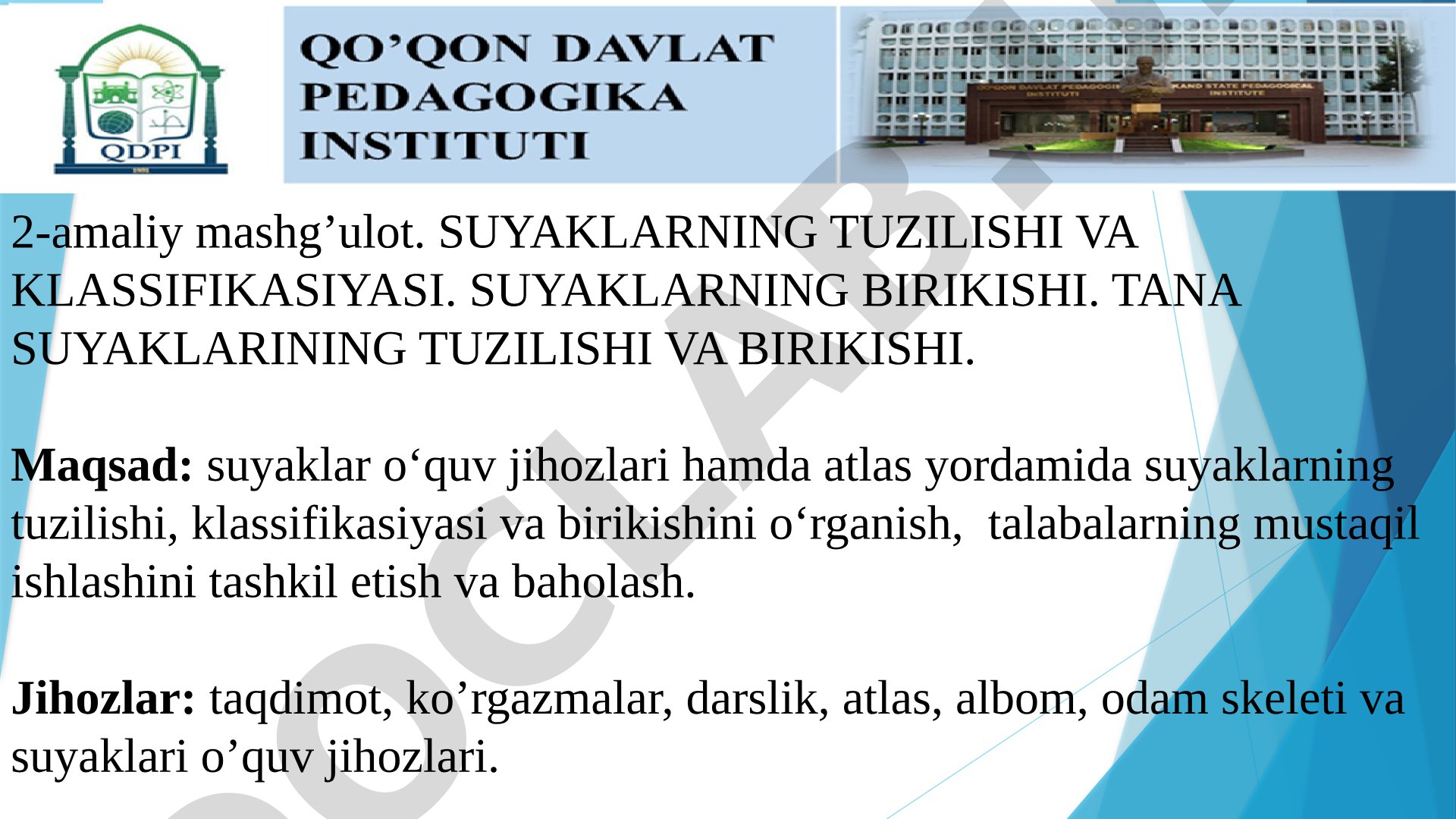 Suyaklarning tuzilishi va klassifikasiyasi. Suyaklarning birikishi. Tana suyaklarining tuzilishi va birikishi