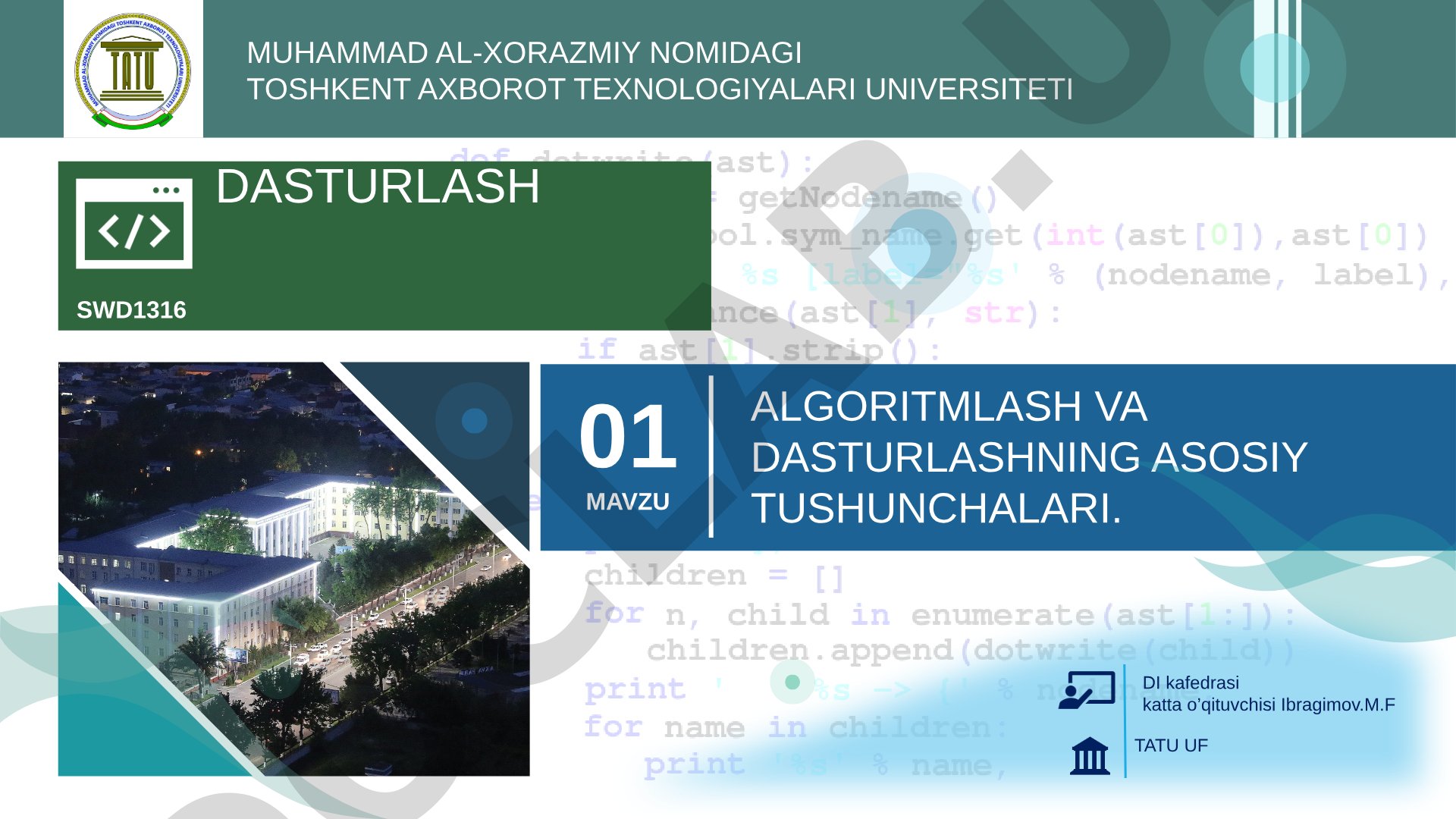 Algoritmlash va dasturlashning asosiy tushunchalari